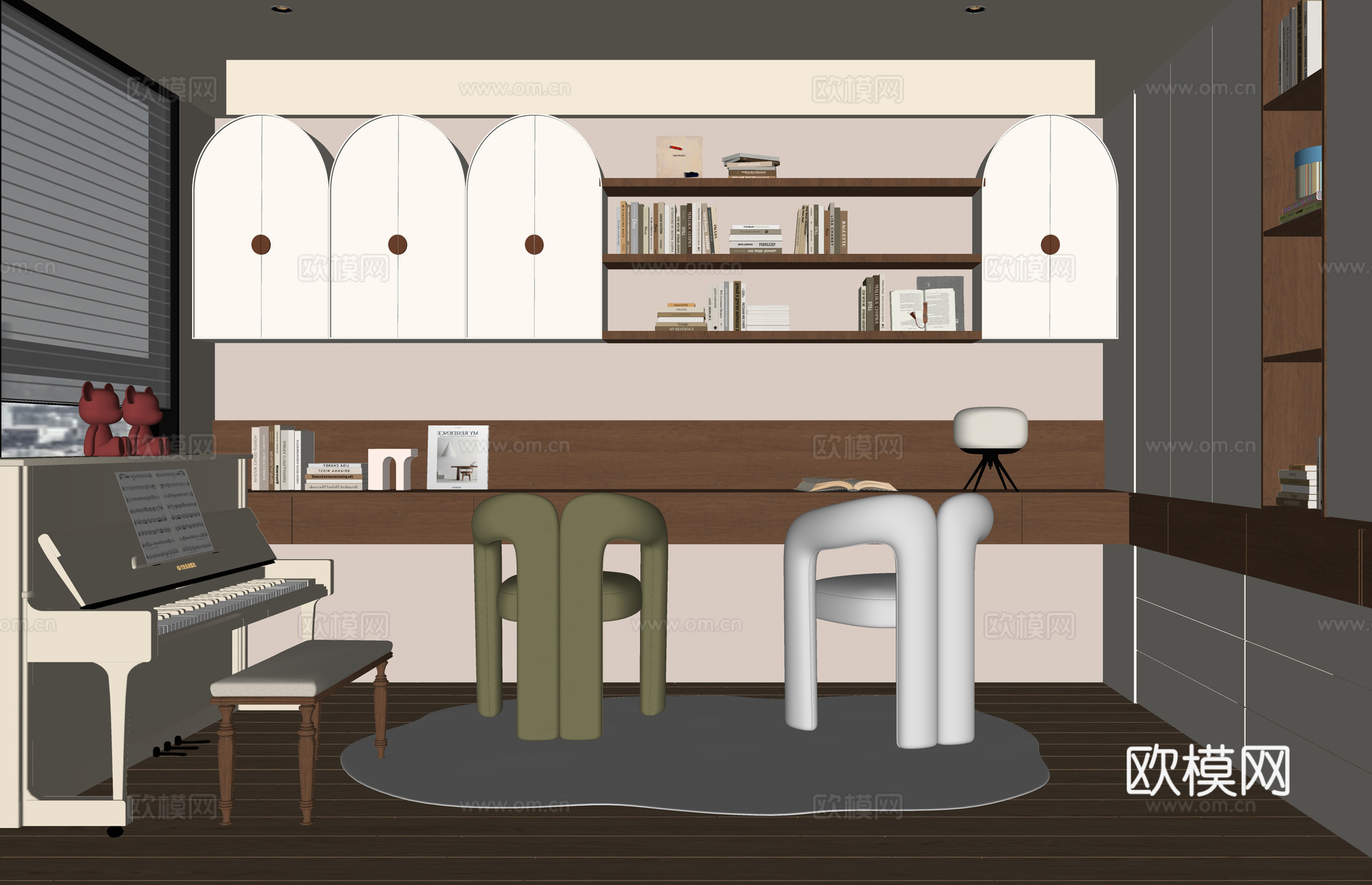 现代书房 书桌椅 书柜su模型