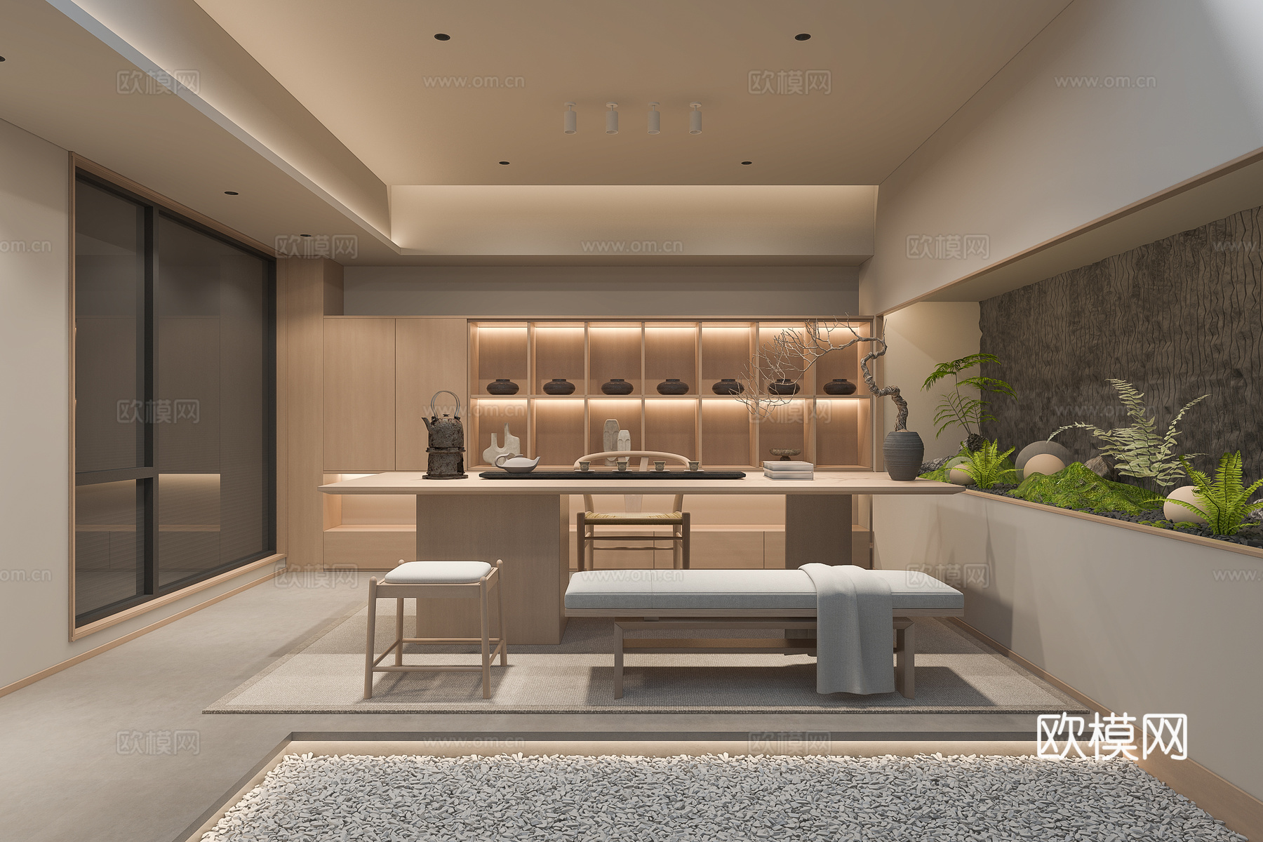 原木风地下室茶室3d模型下载（渲染图2）