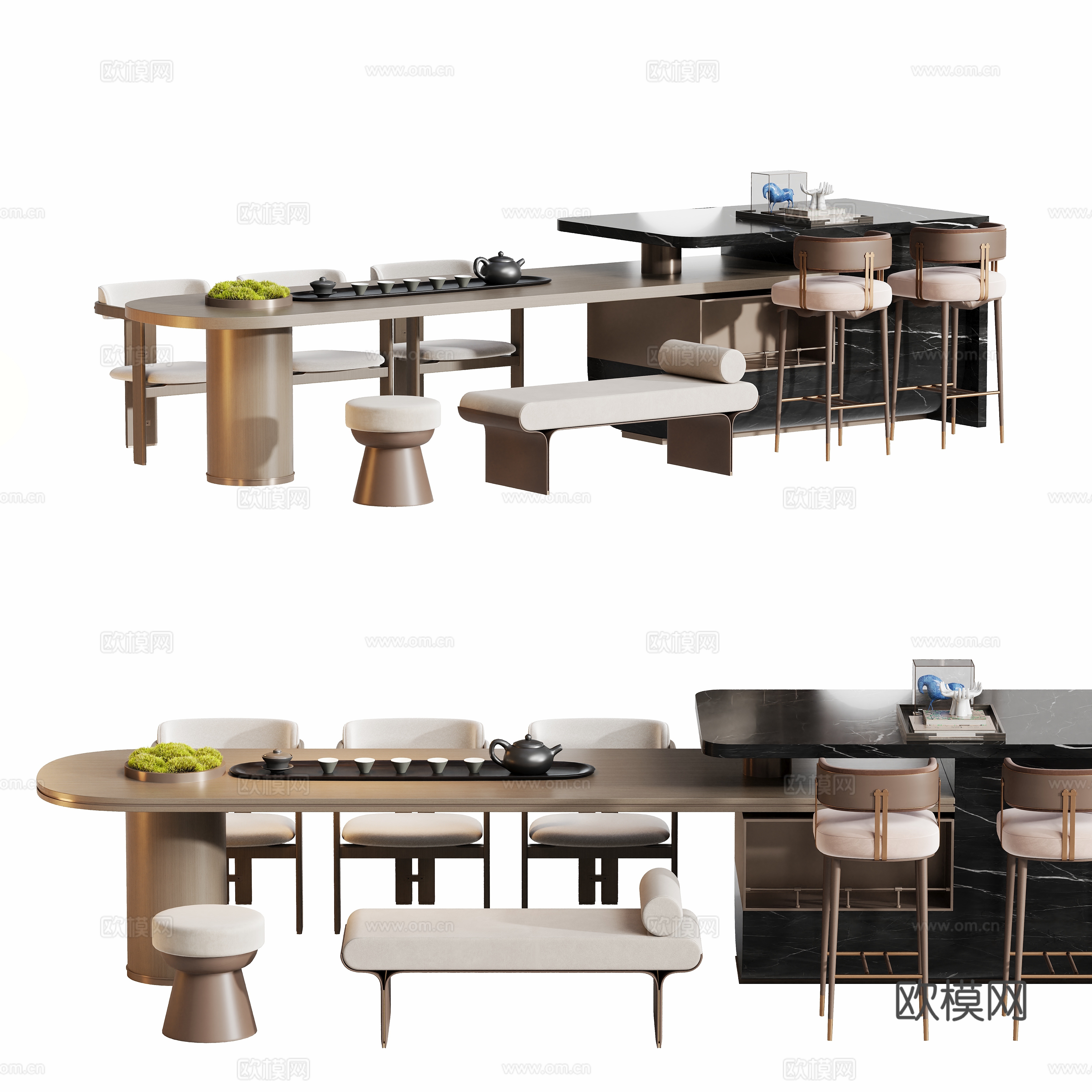岛台茶桌椅椅组合su模型