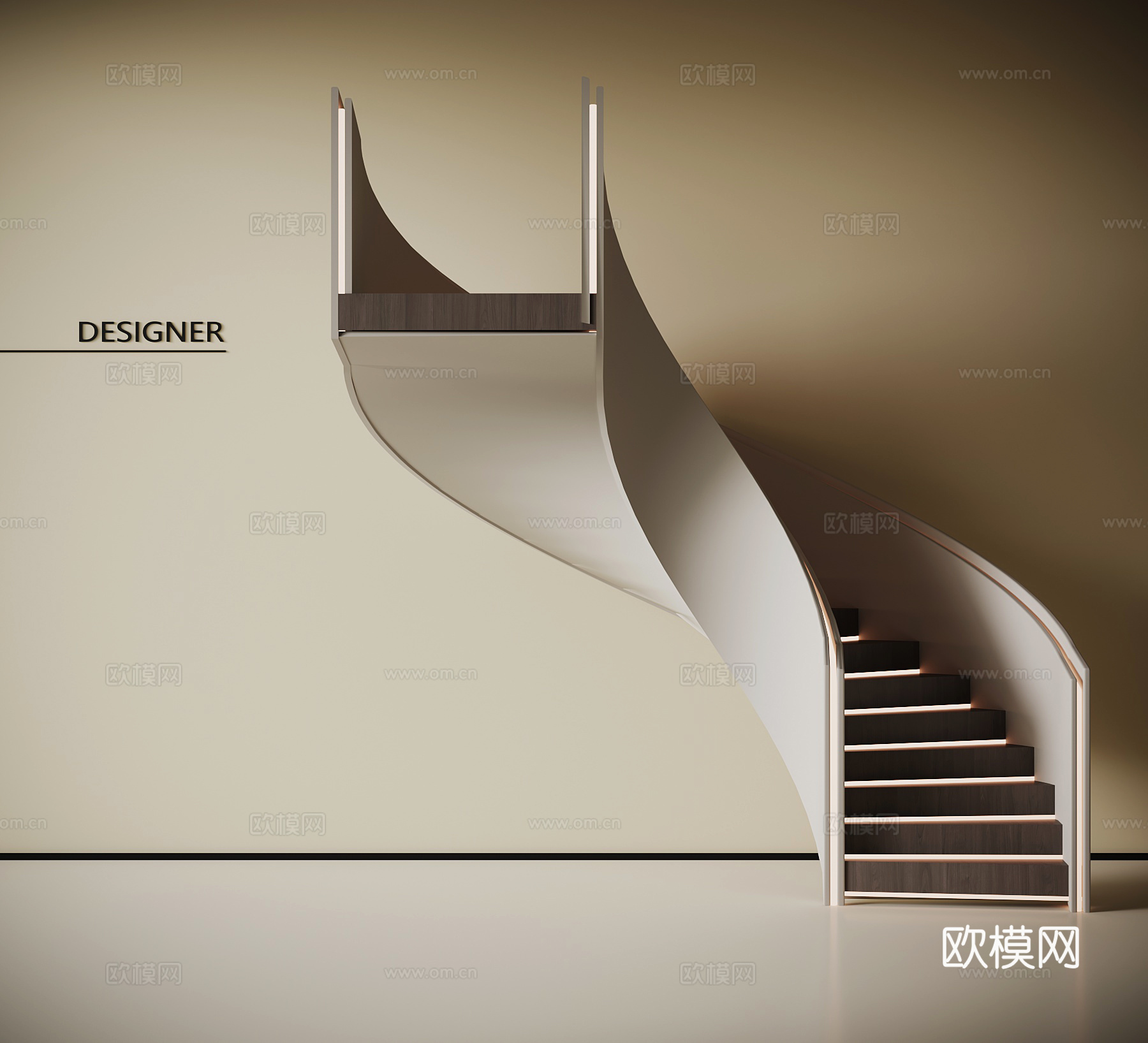 现代意式楼梯 弧形楼梯su模型