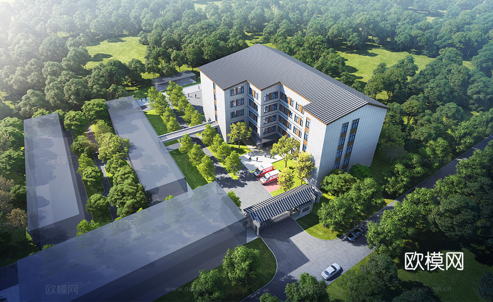 现代社区养老院建筑 福利院建筑 适老建筑su模型