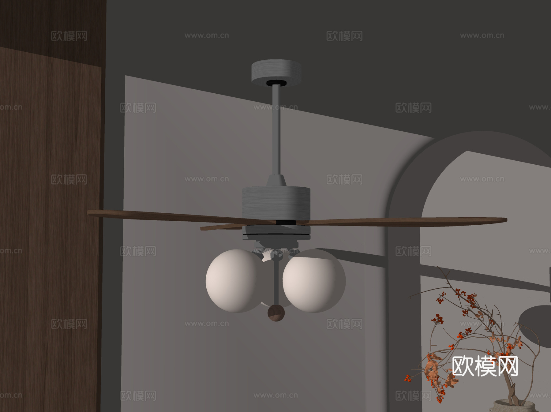 中古风吊扇灯 吊灯su模型