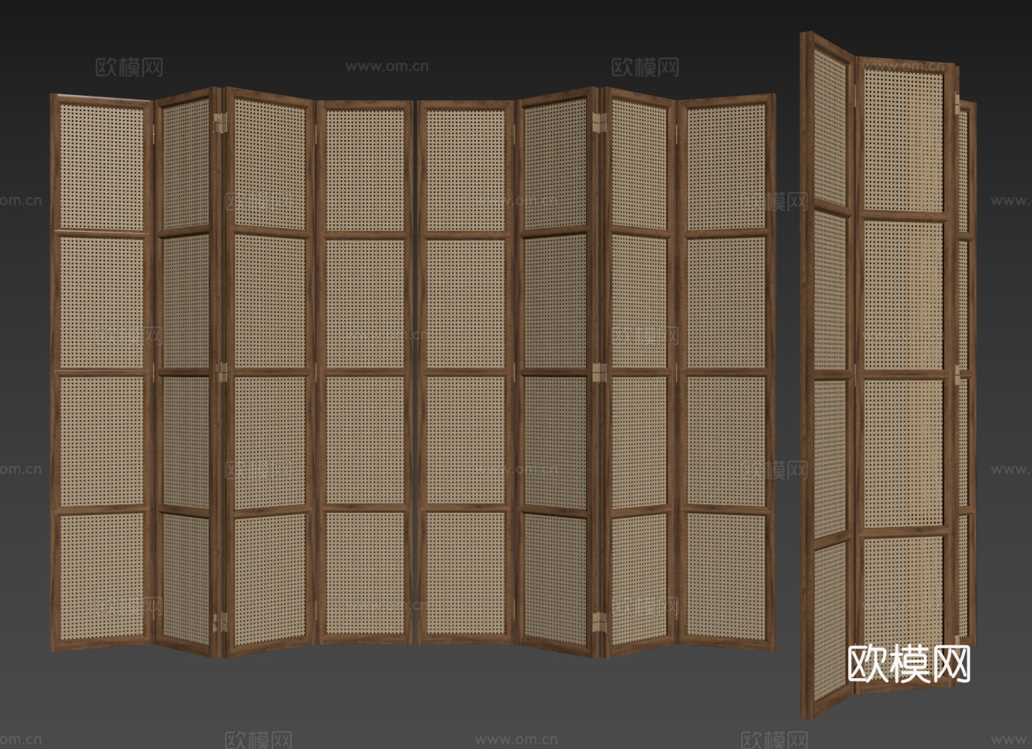 侘寂屏风隔断 藤编屏风 木制屏风 移动屏风 折叠屏风su模型