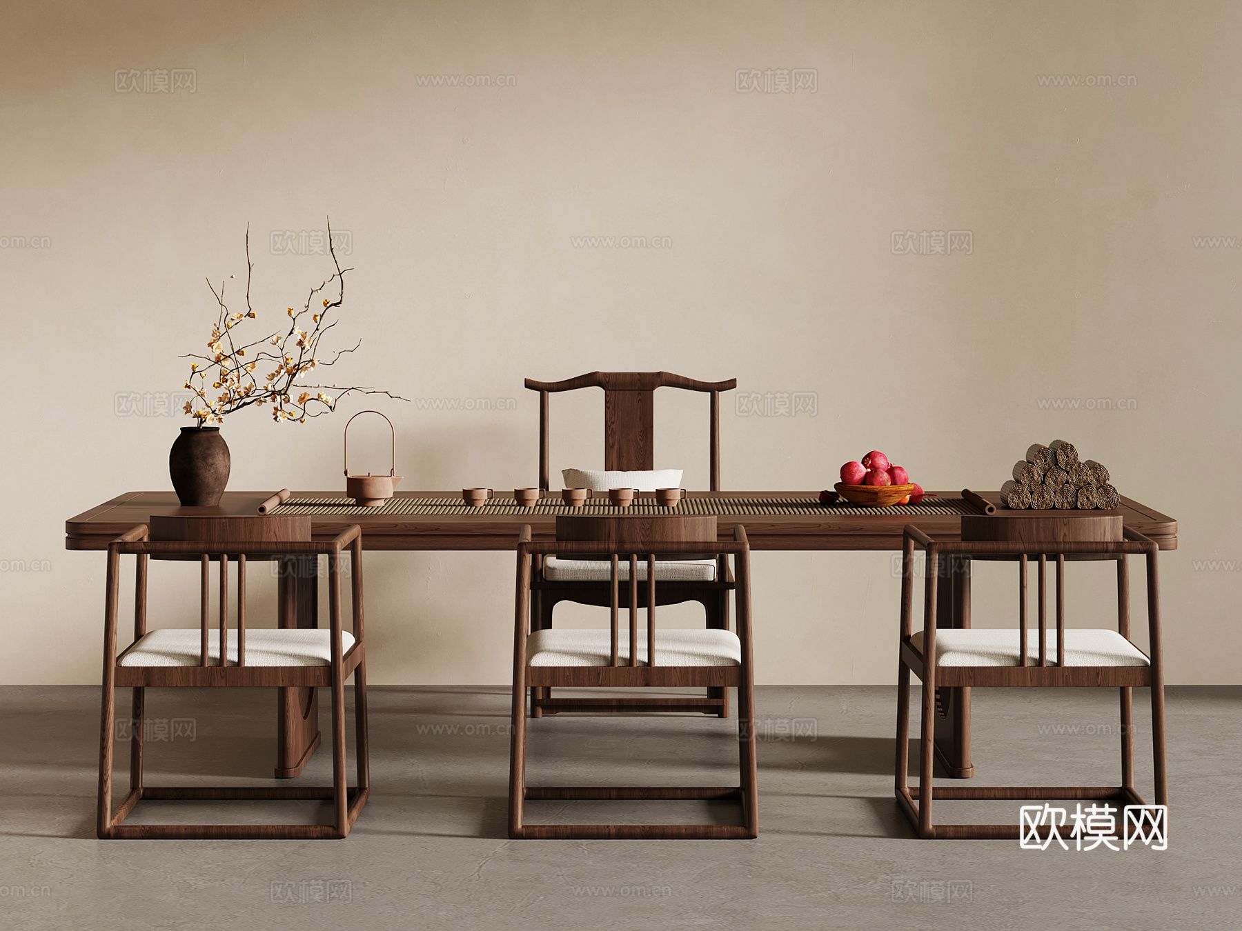 新中式餐桌椅su模型