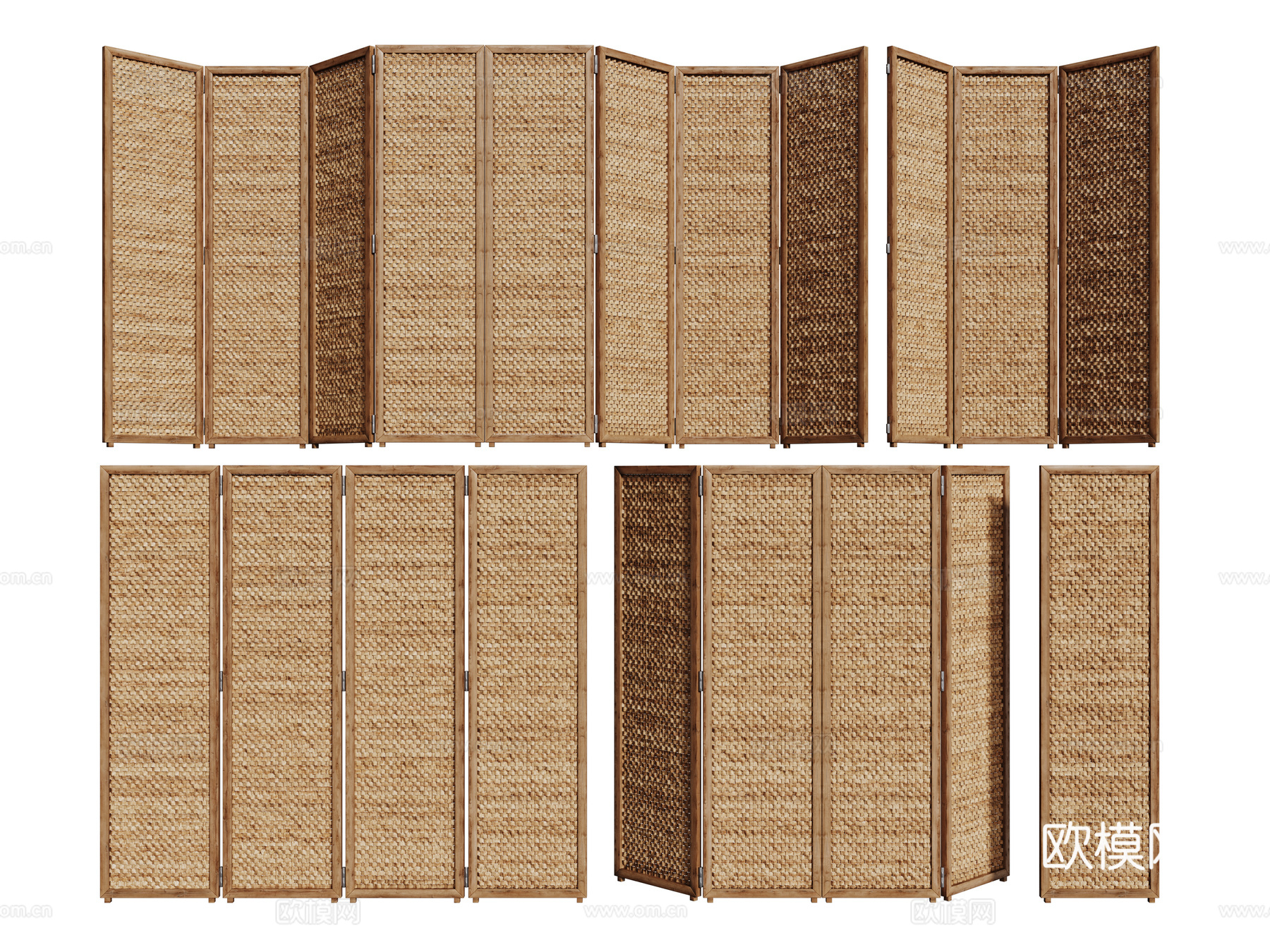 侘寂屏风隔断 藤编屏风 木制屏风 移动屏风 折叠屏风su模型