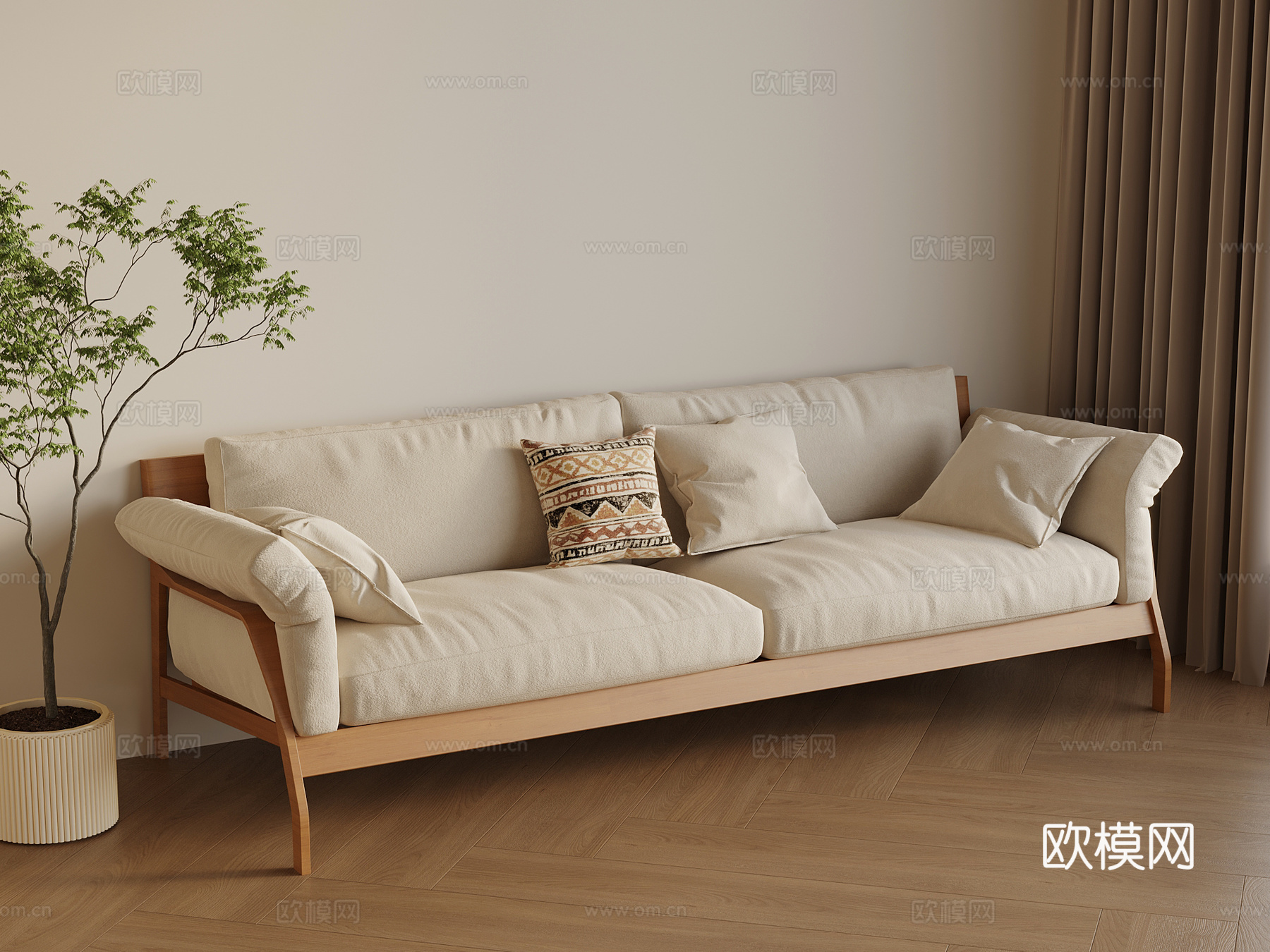 现代多人沙发 侘寂中古沙发su模型su模型
