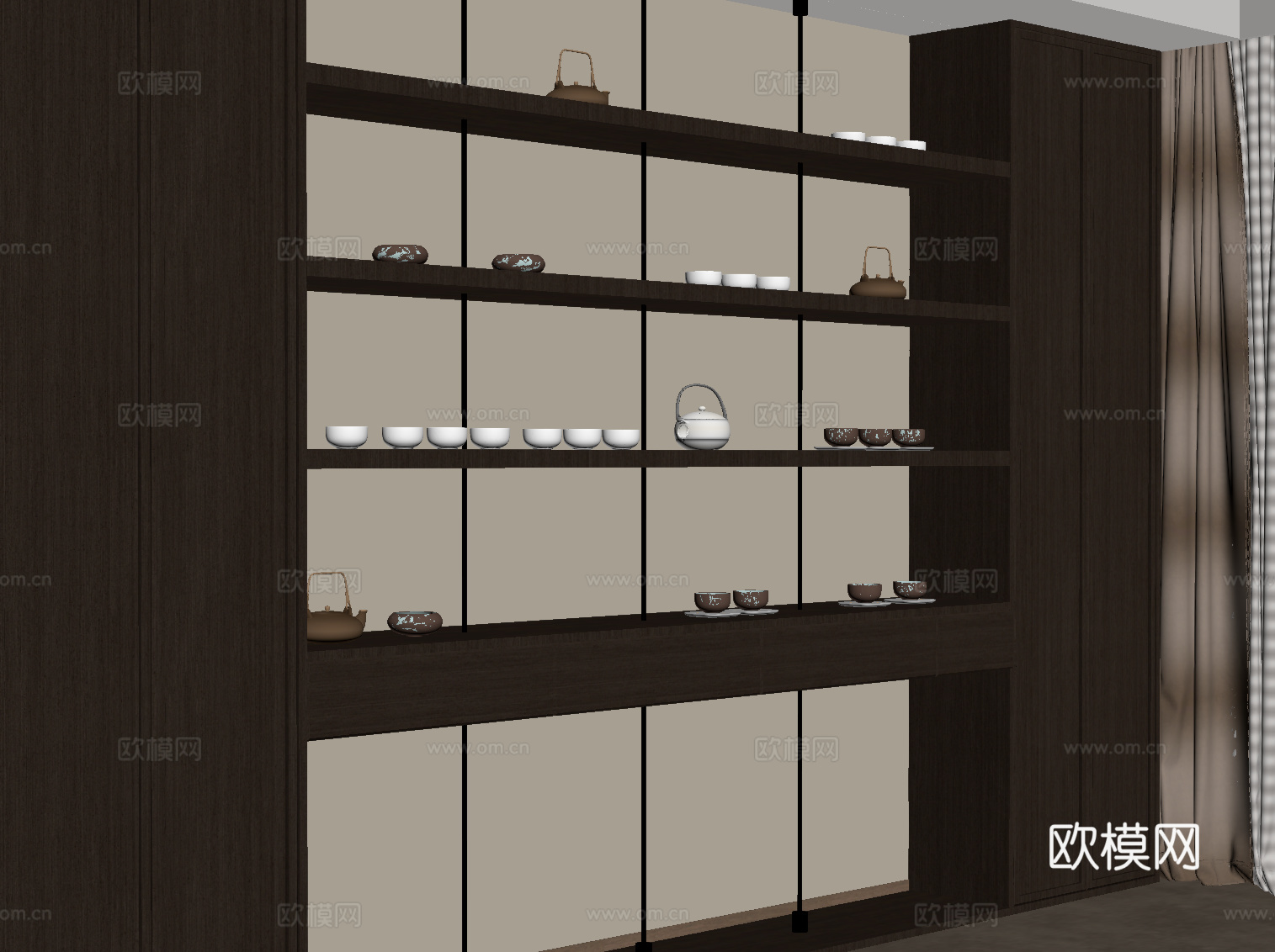 新中式茶柜 装饰柜su模型