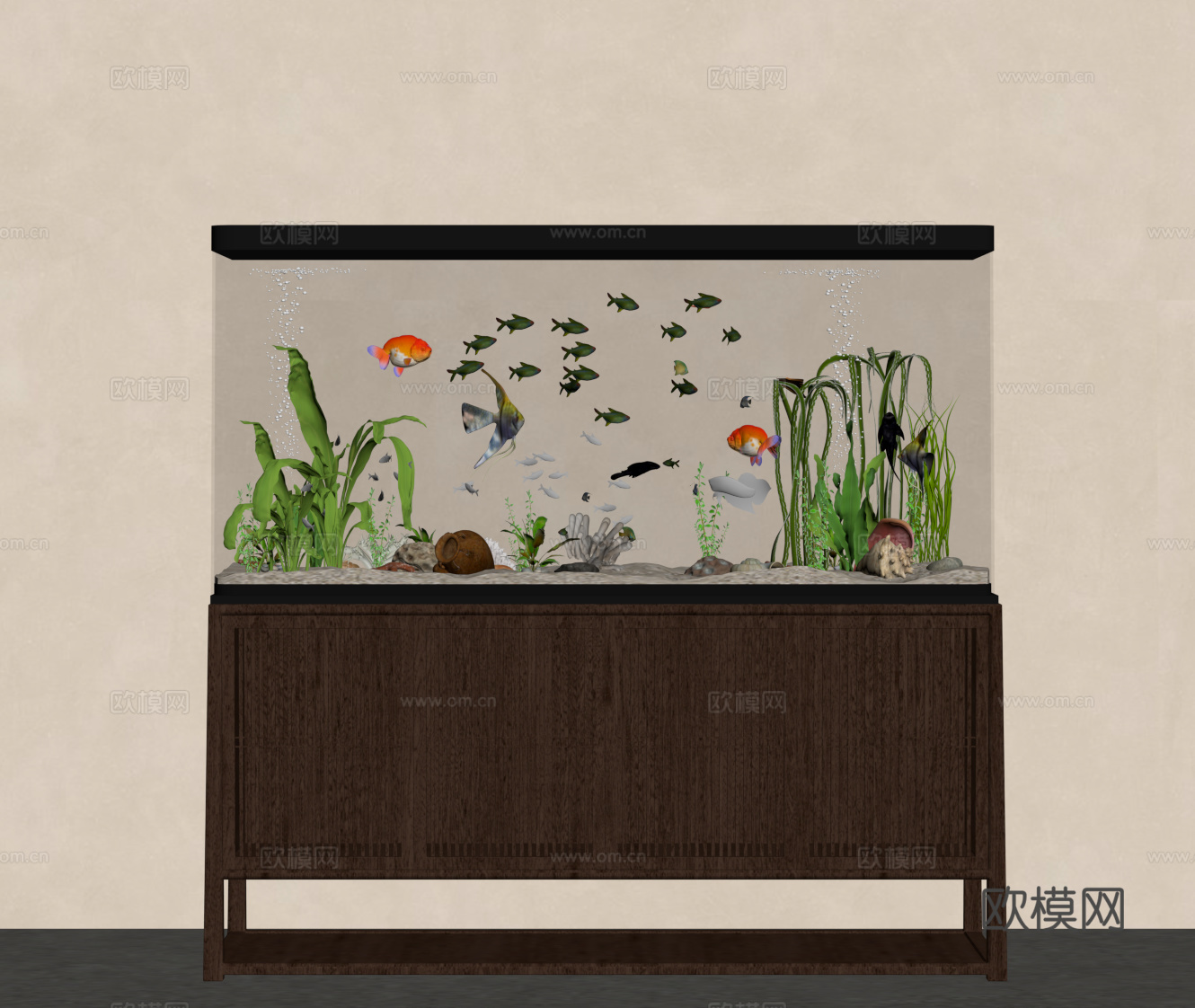 新中式鱼缸su模型