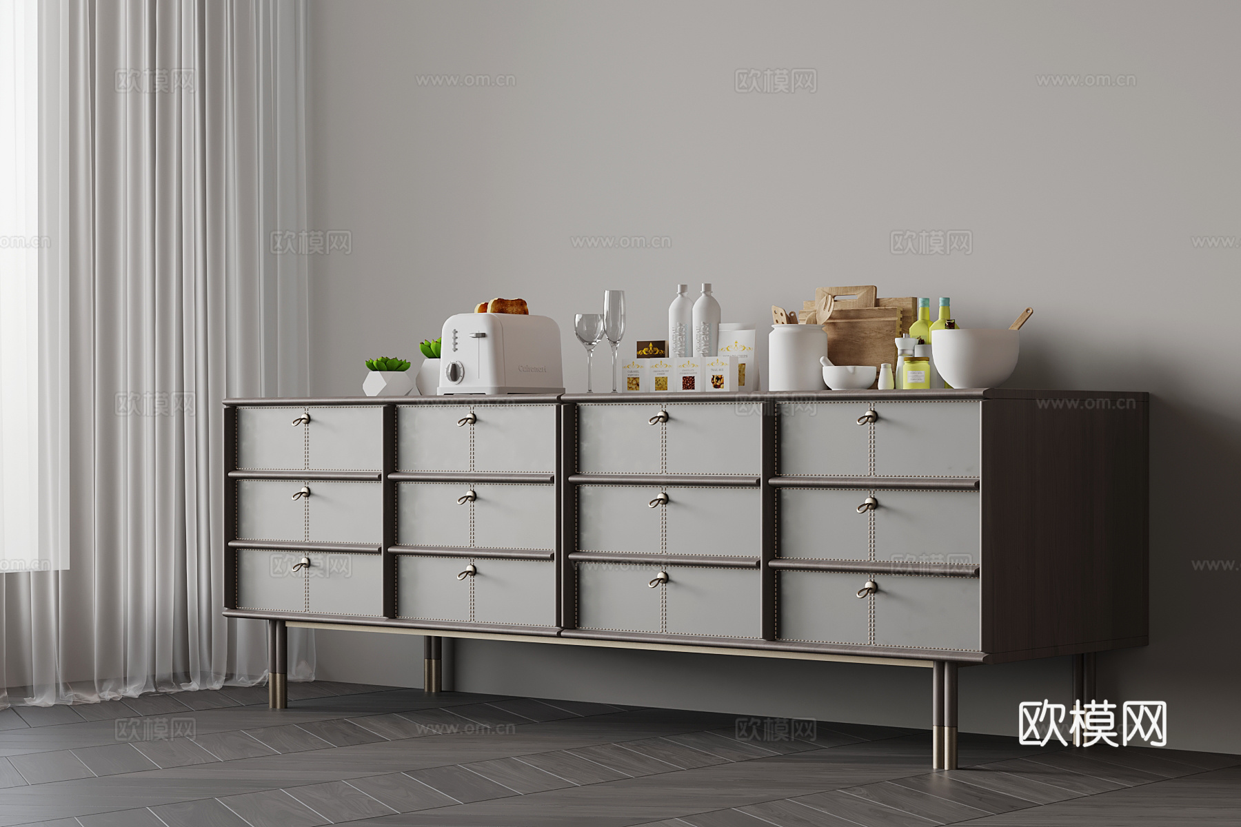 现代意式餐边柜 矮柜su模型