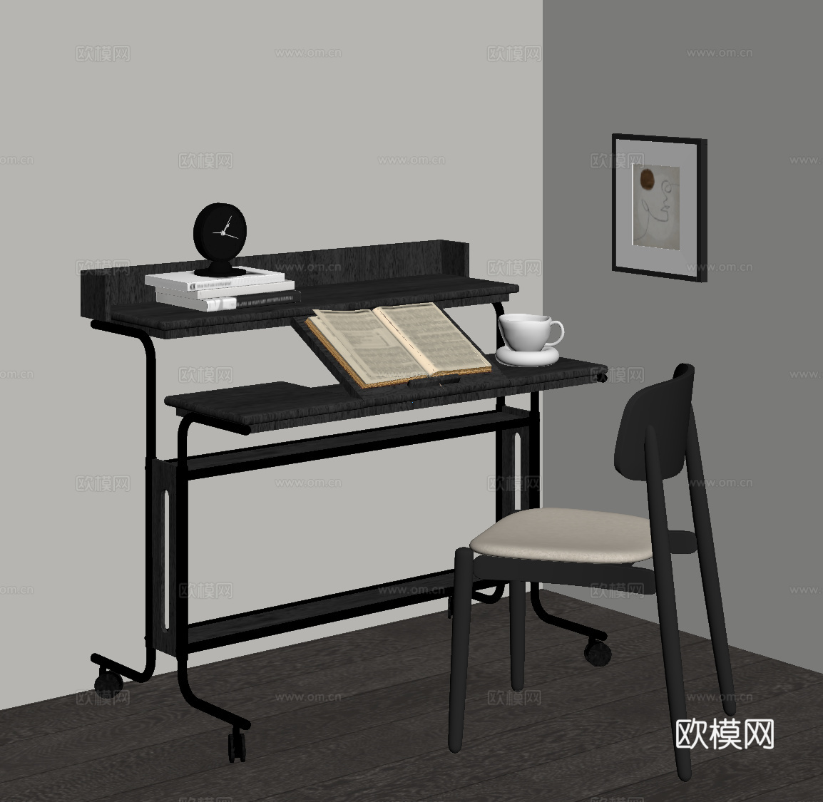 现代意式书桌椅su模型