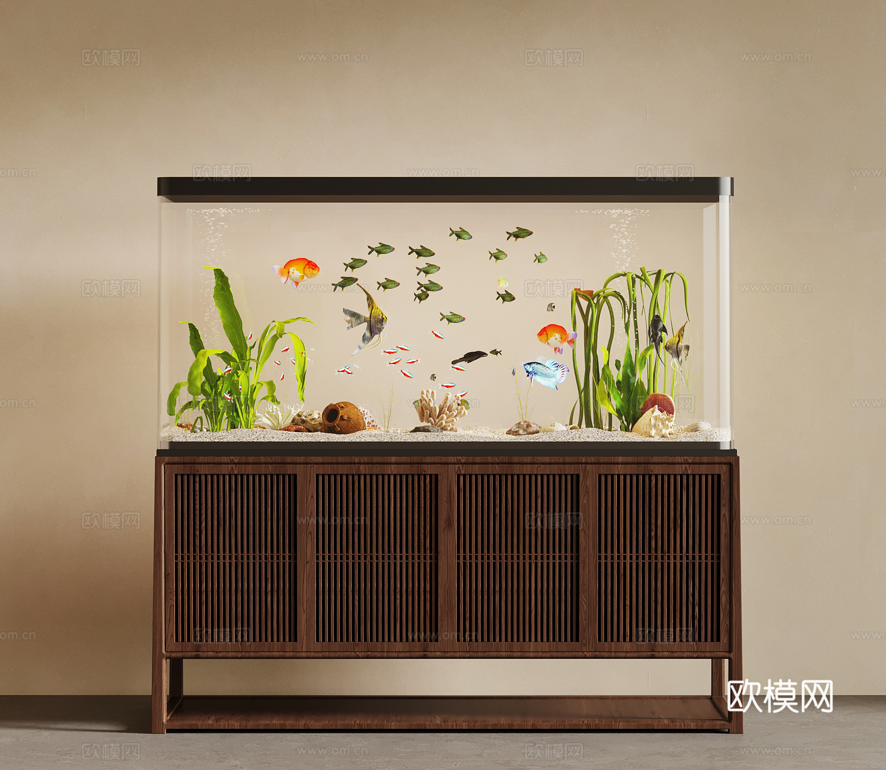 新中式鱼缸su模型