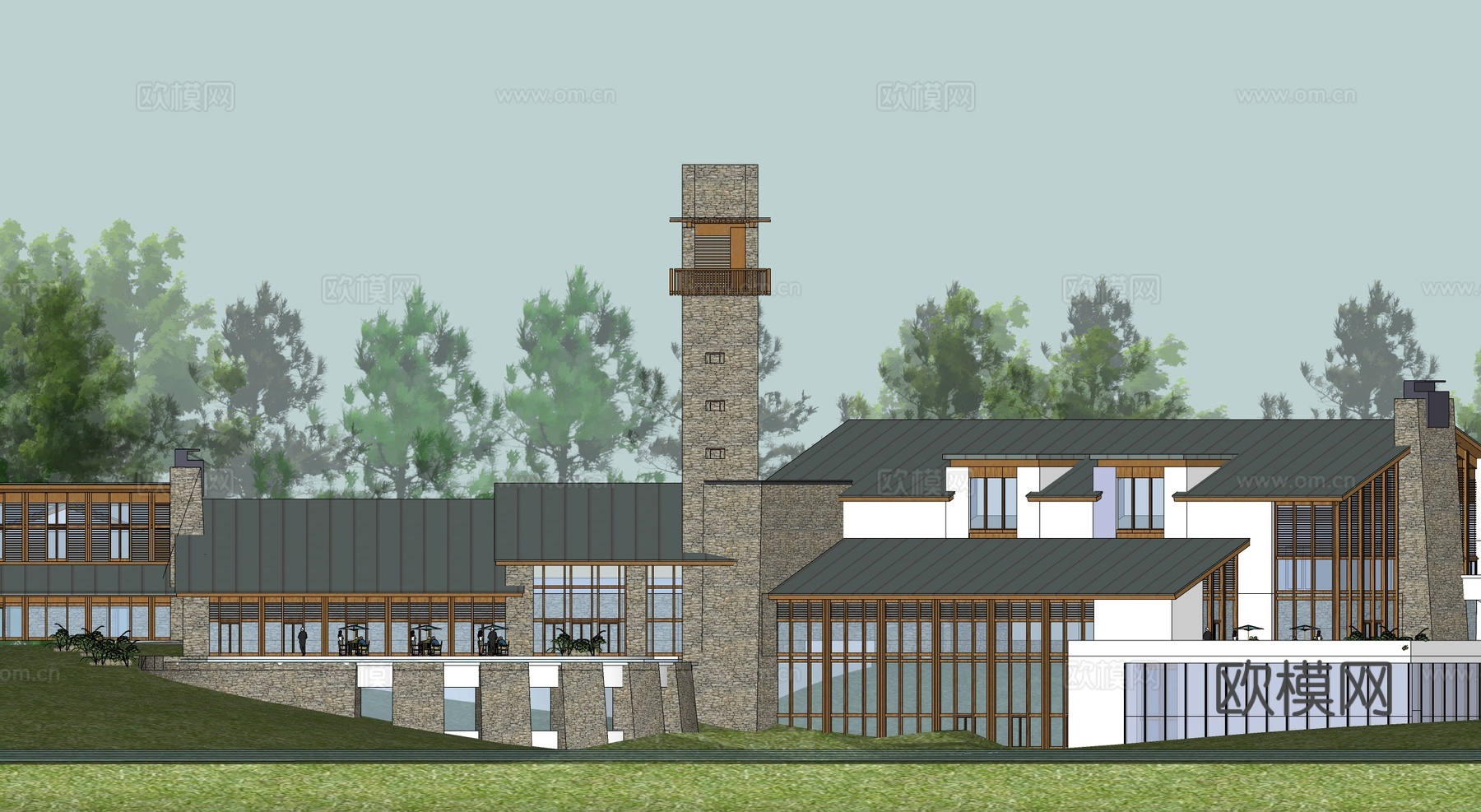 现代社区养老院建筑 福利院建筑 适老建筑 康养中心 老年公寓su模型