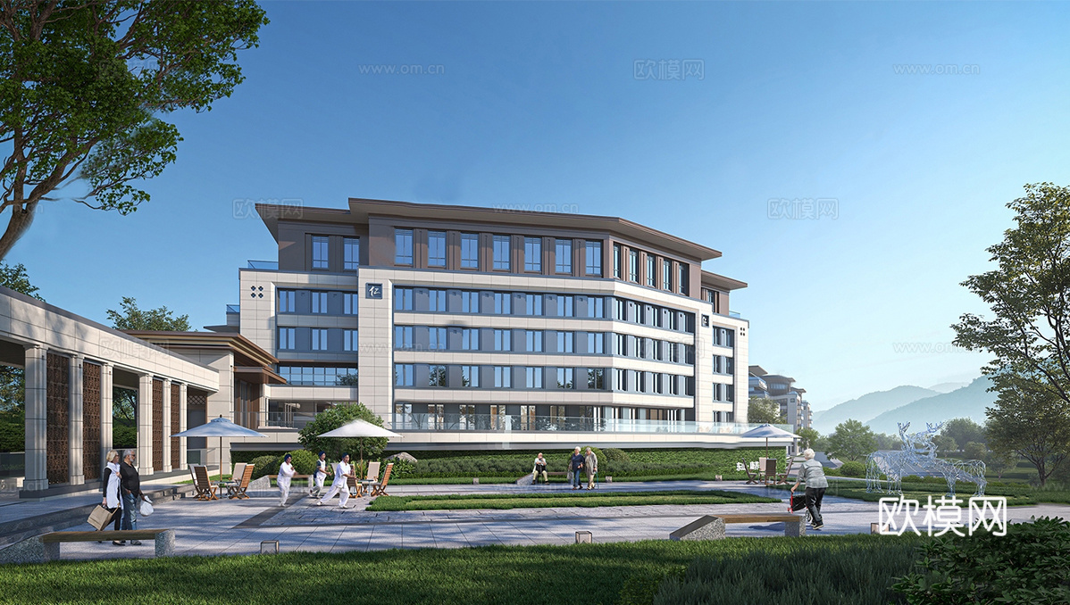 现代社区养老院建筑 福利院建筑 适老建筑su模型