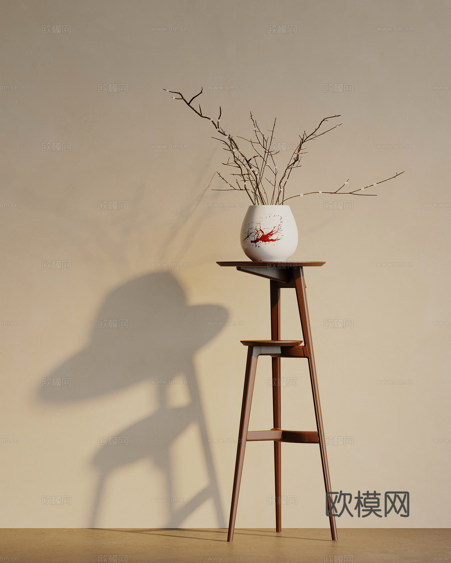 新中式花架 花瓶su模型