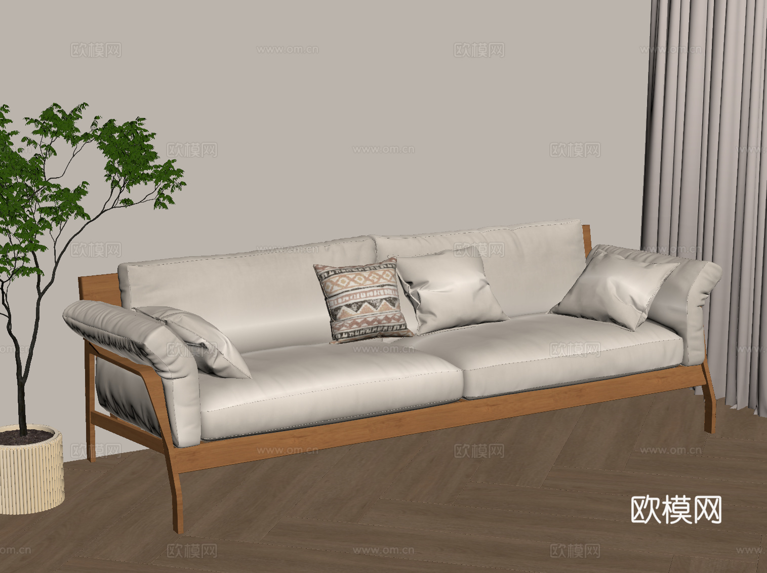 现代多人沙发 侘寂中古沙发su模型su模型