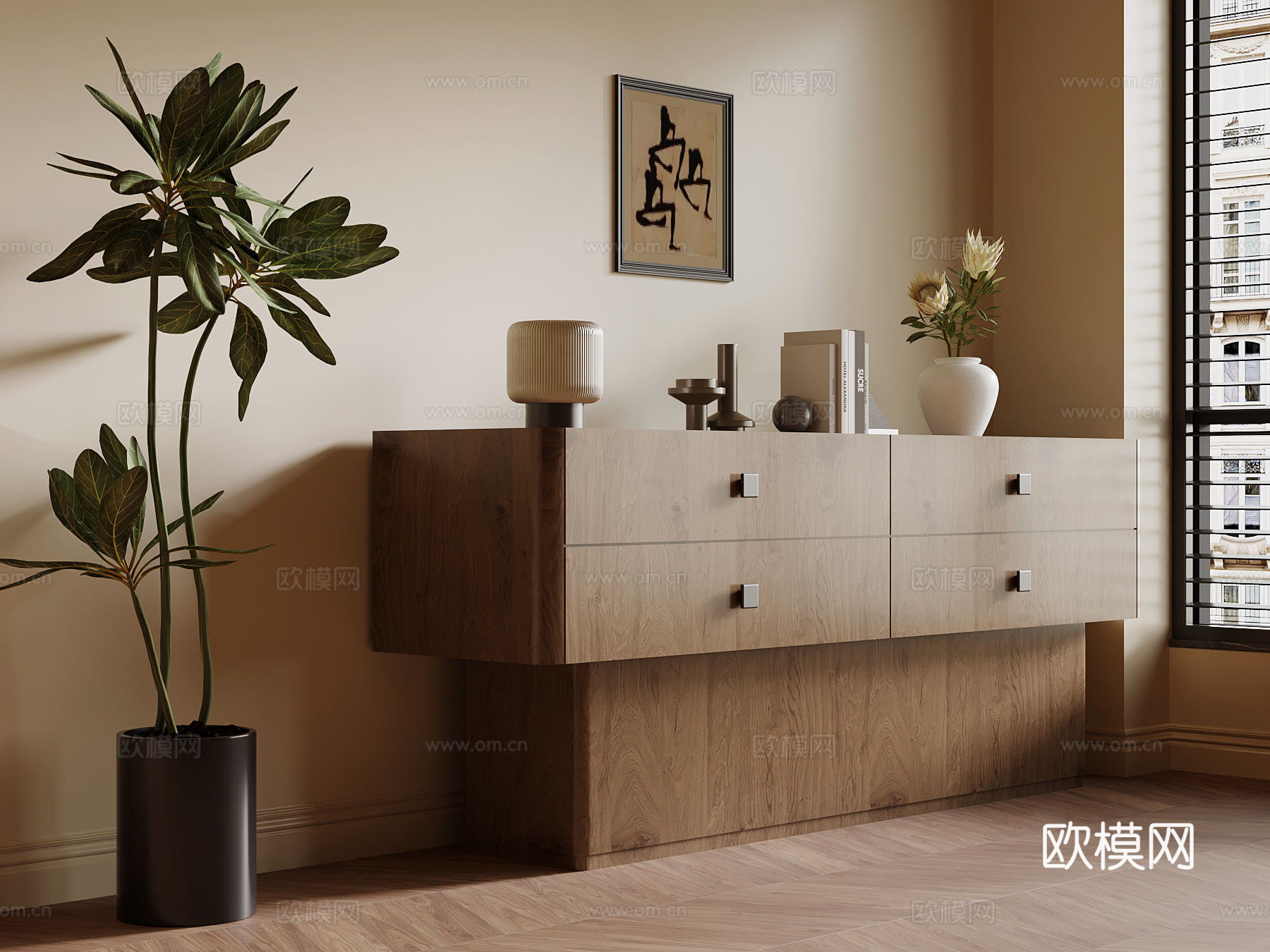 现代中古风玄关柜 边柜su模型