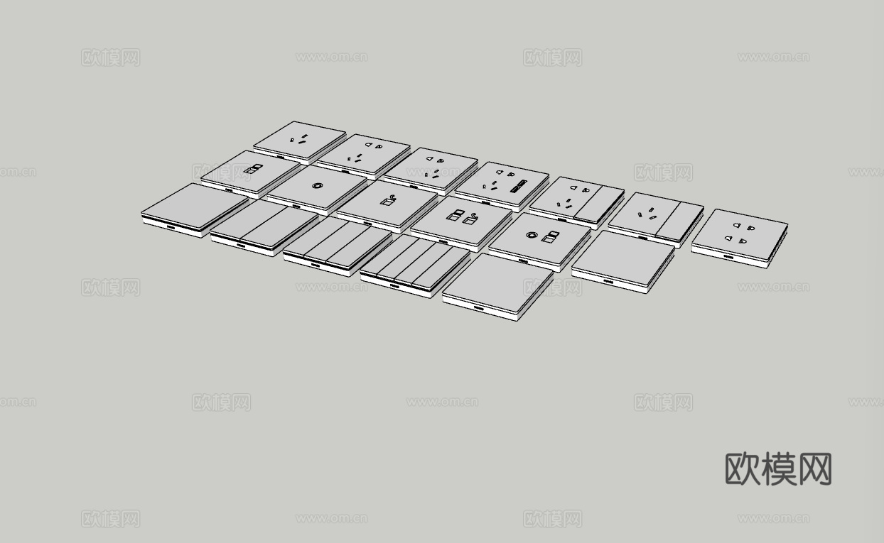 现代开关插座面板动态组件su模型