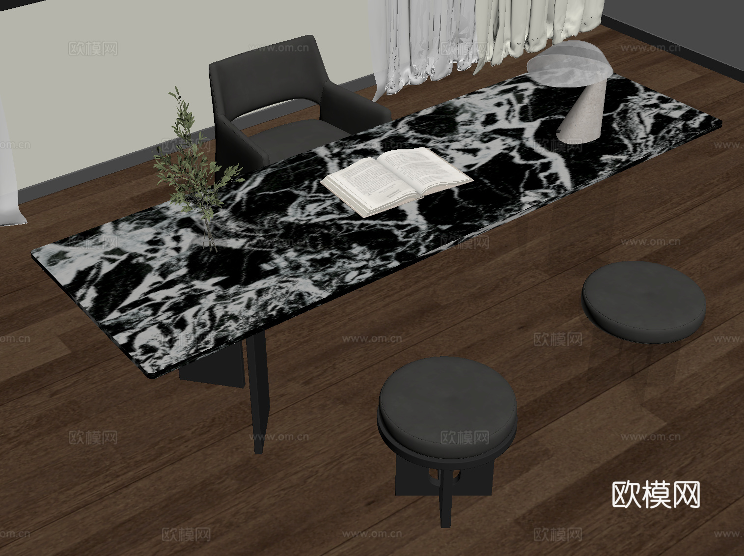 现代意式书桌椅su模型