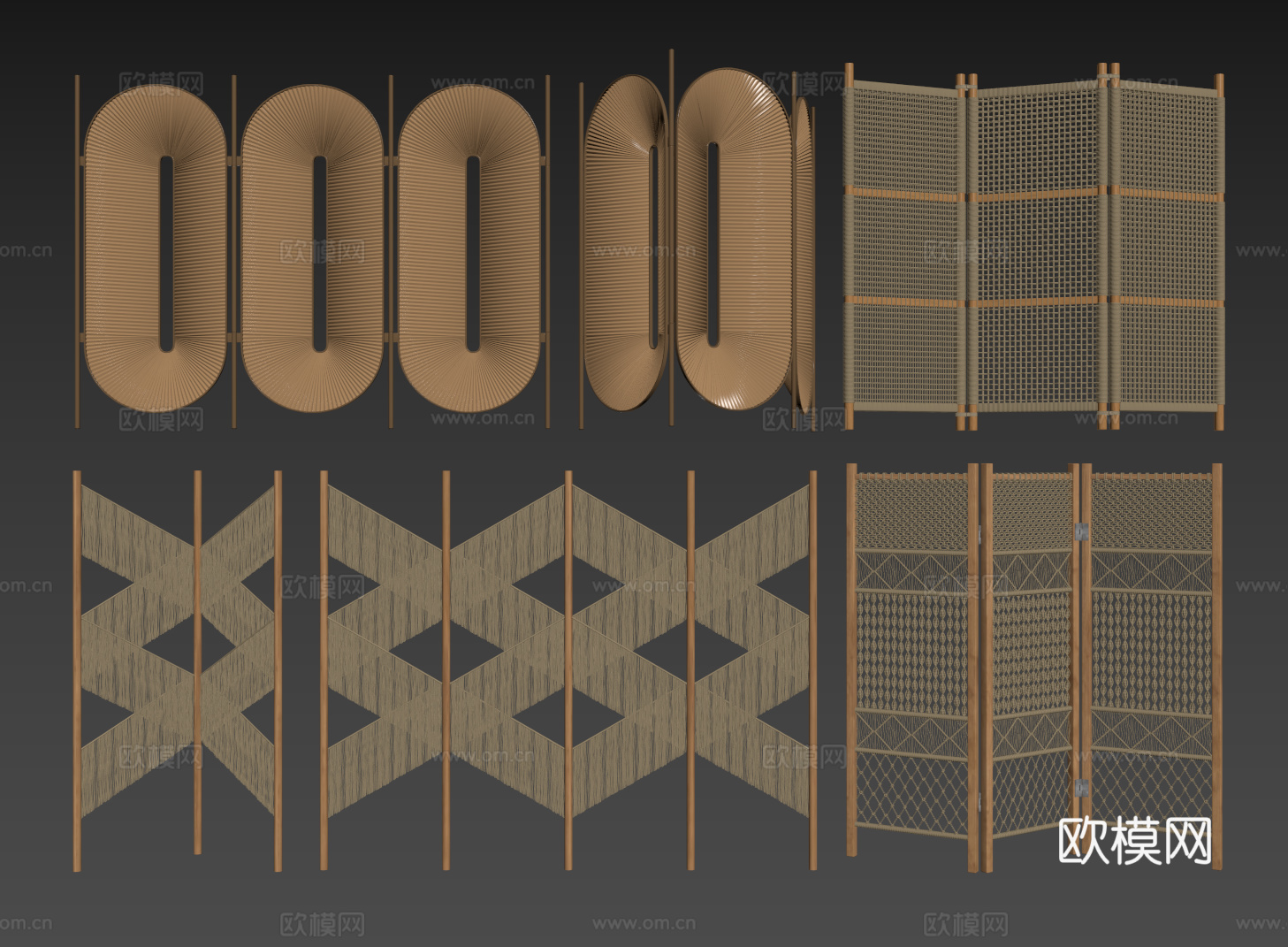 侘寂屏风隔断 藤编屏风 木制屏风 移动屏风 折叠屏风su模型