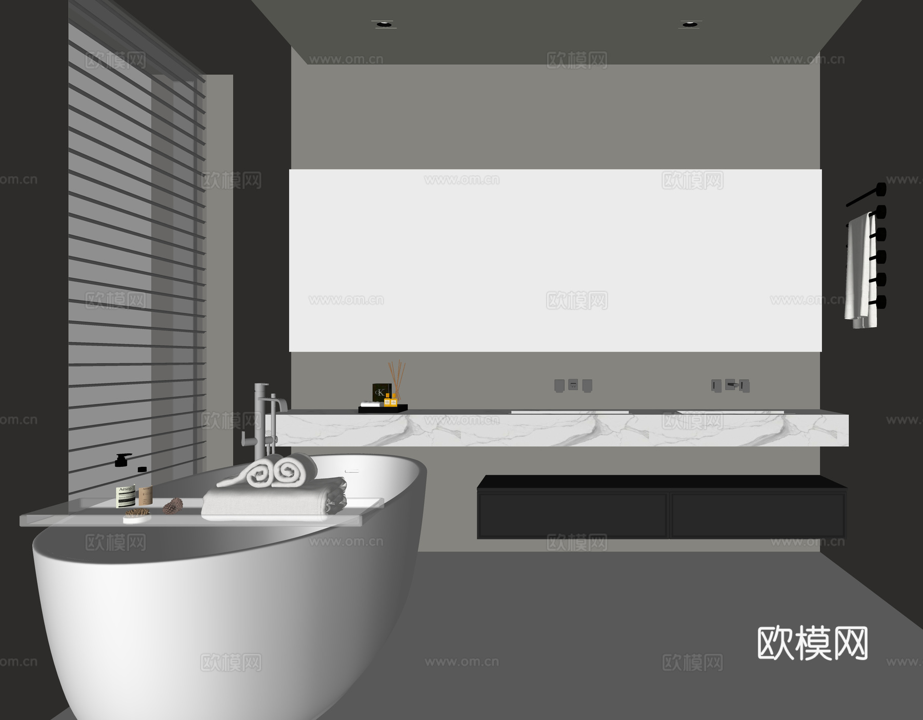 现代卫生间 浴缸 洗手台su模型