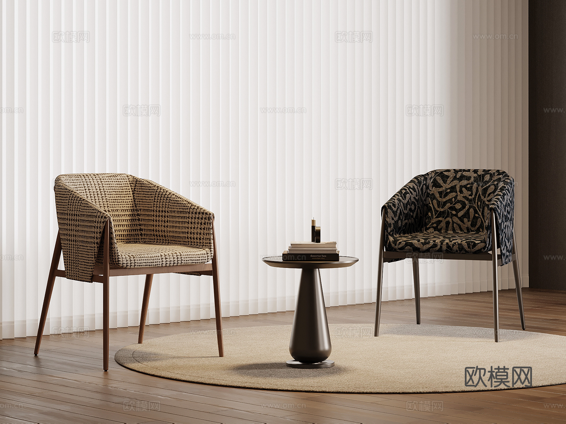 现代中古风休闲椅 餐椅su模型