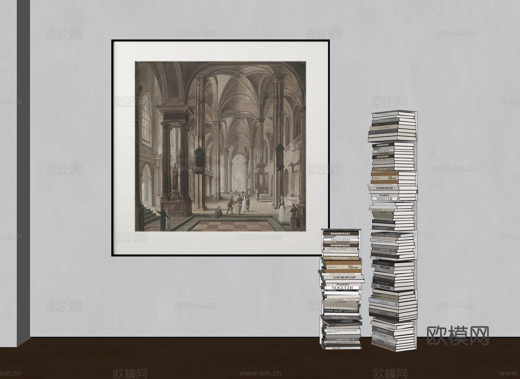 现代装饰画 书籍 书架su模型