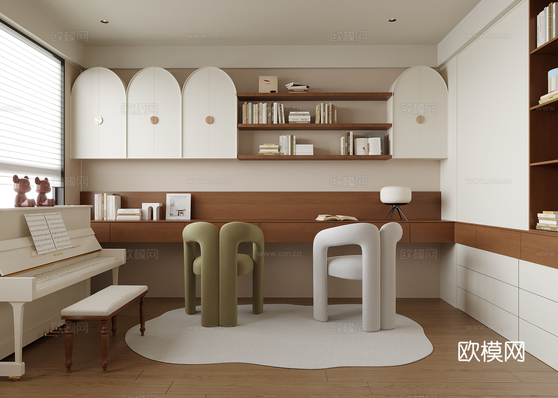 现代书房 书桌椅 书柜su模型