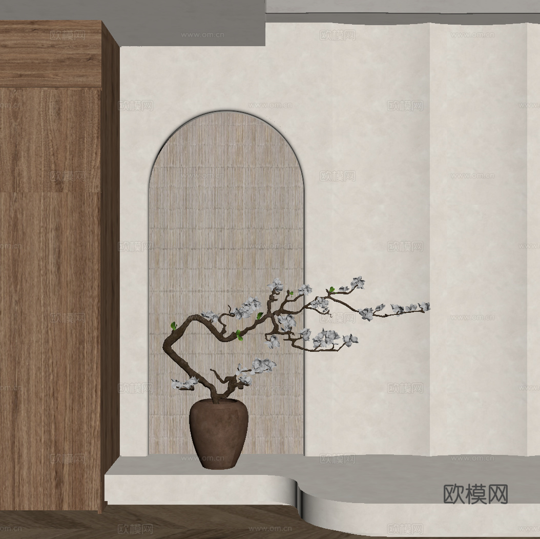 侘寂中古风花瓶 花艺 干枝su模型