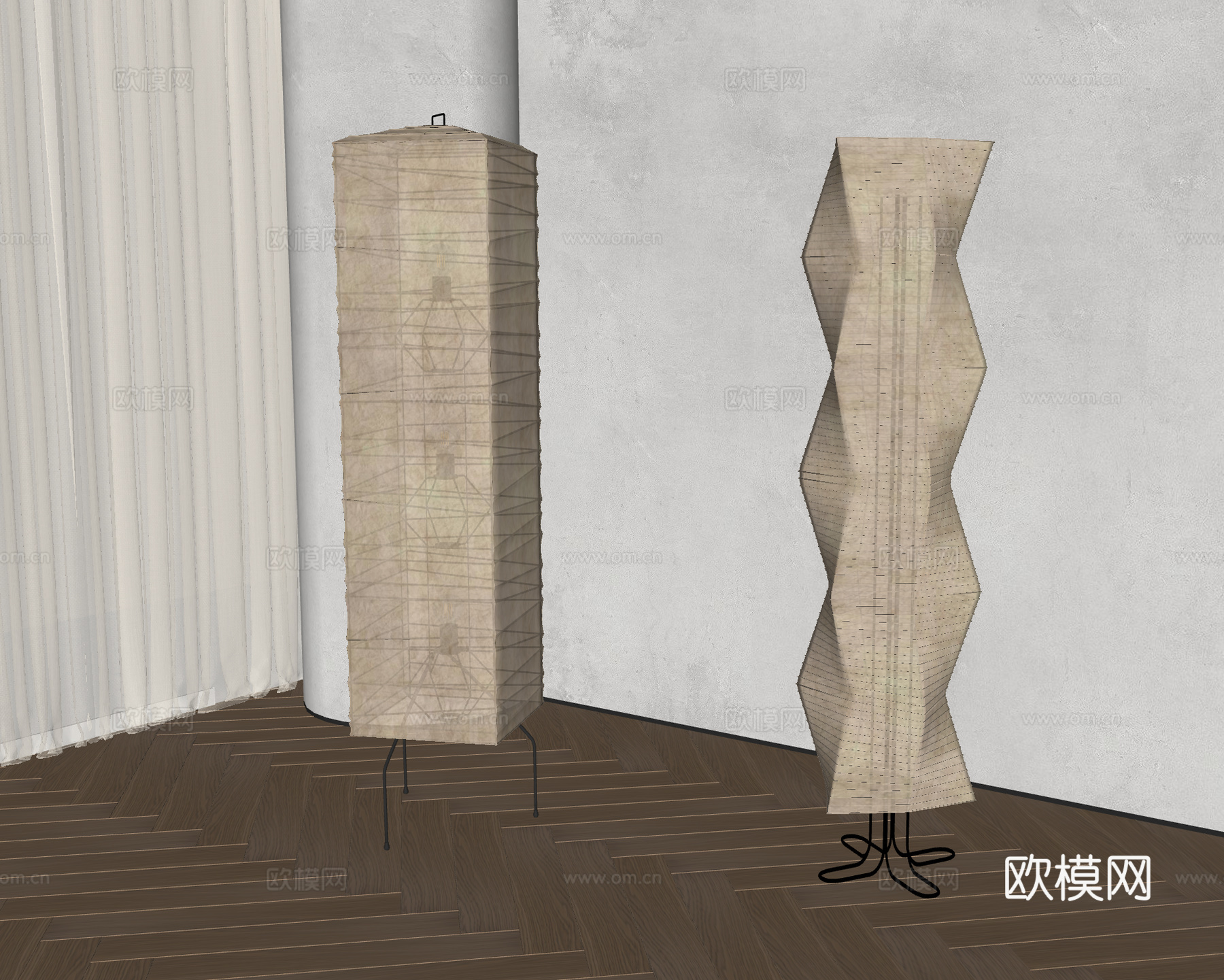 侘寂风日式落地灯 野口勇落地灯 纸质落地灯su模型