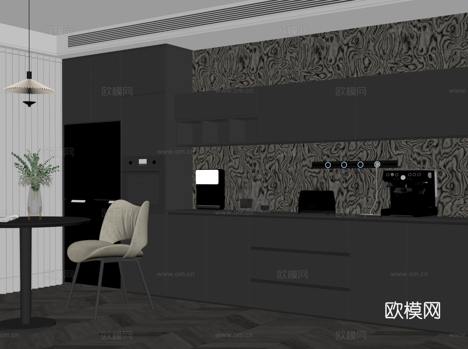 现代意式茶水间 餐边柜 休闲桌椅su模型