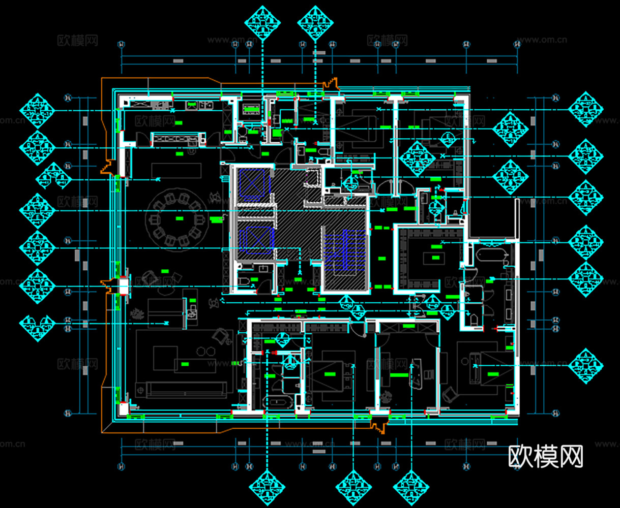 10套现代奢华住宅样板间大宅设计施工图效果图平面图立面图cad施工图
