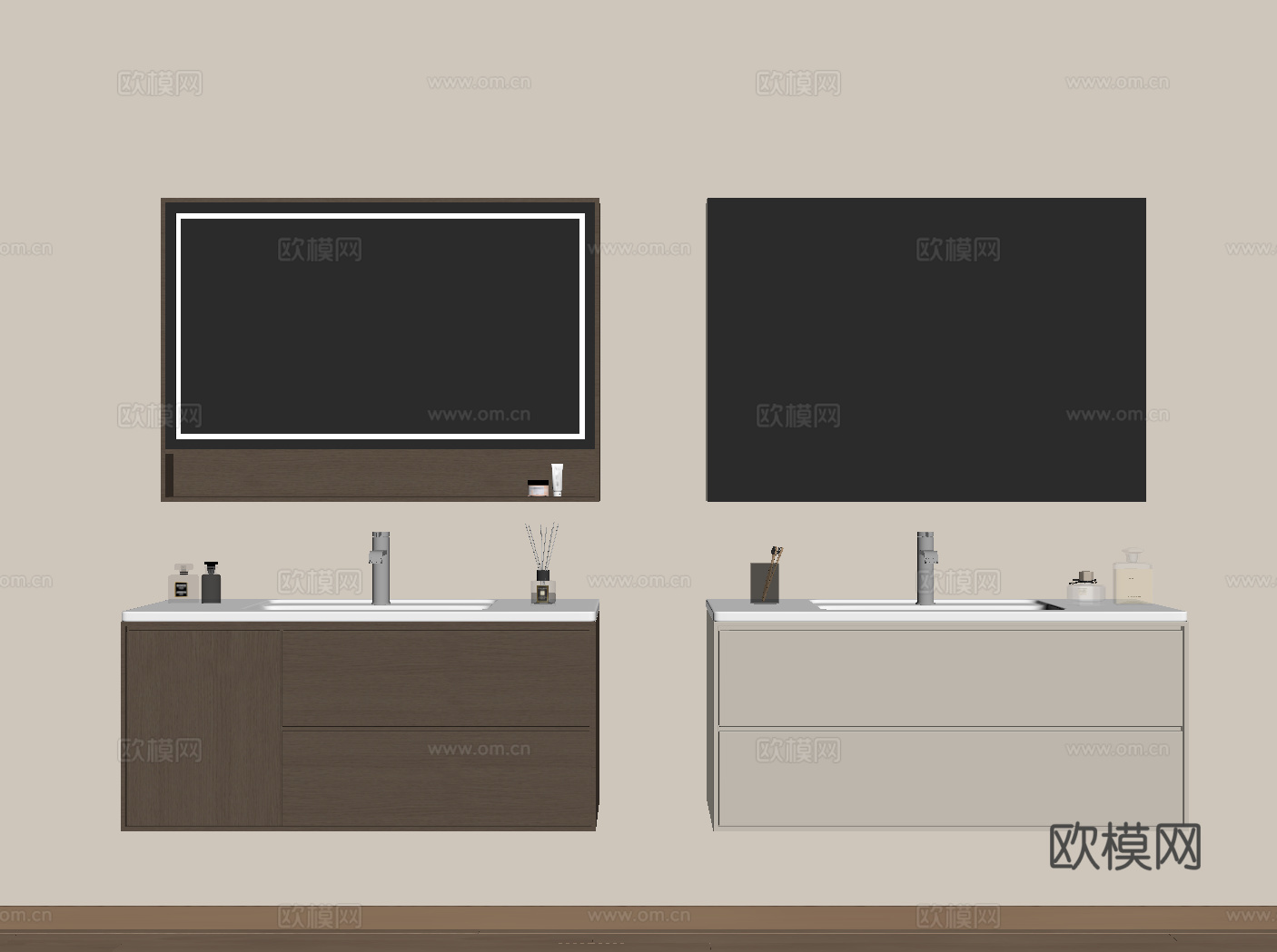 北欧侘寂风浴室柜 现代浴室柜su模型