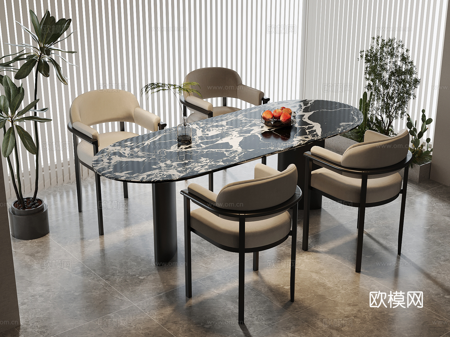 现代意式餐桌椅su模型
