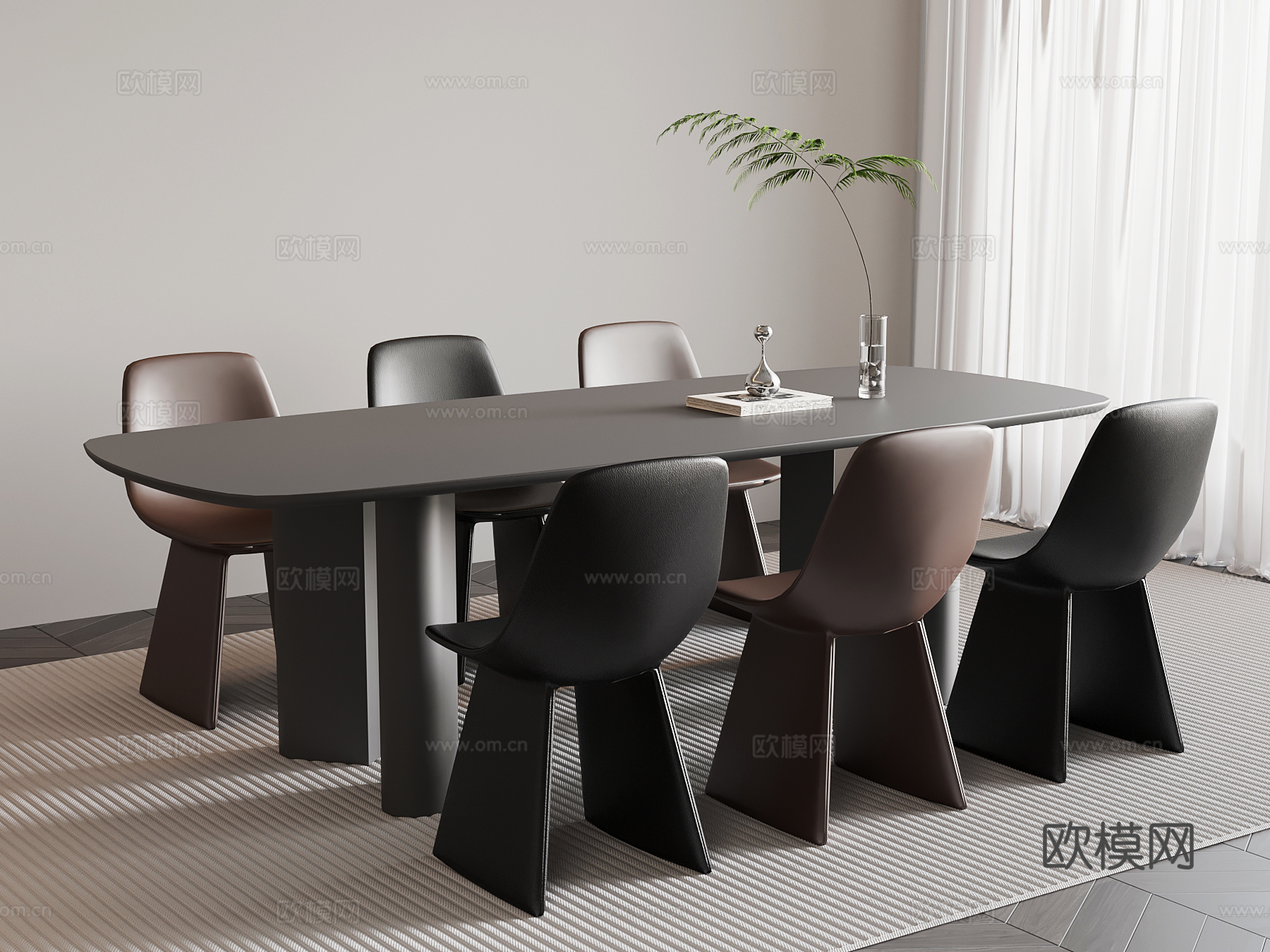 现代意式餐桌椅su模型