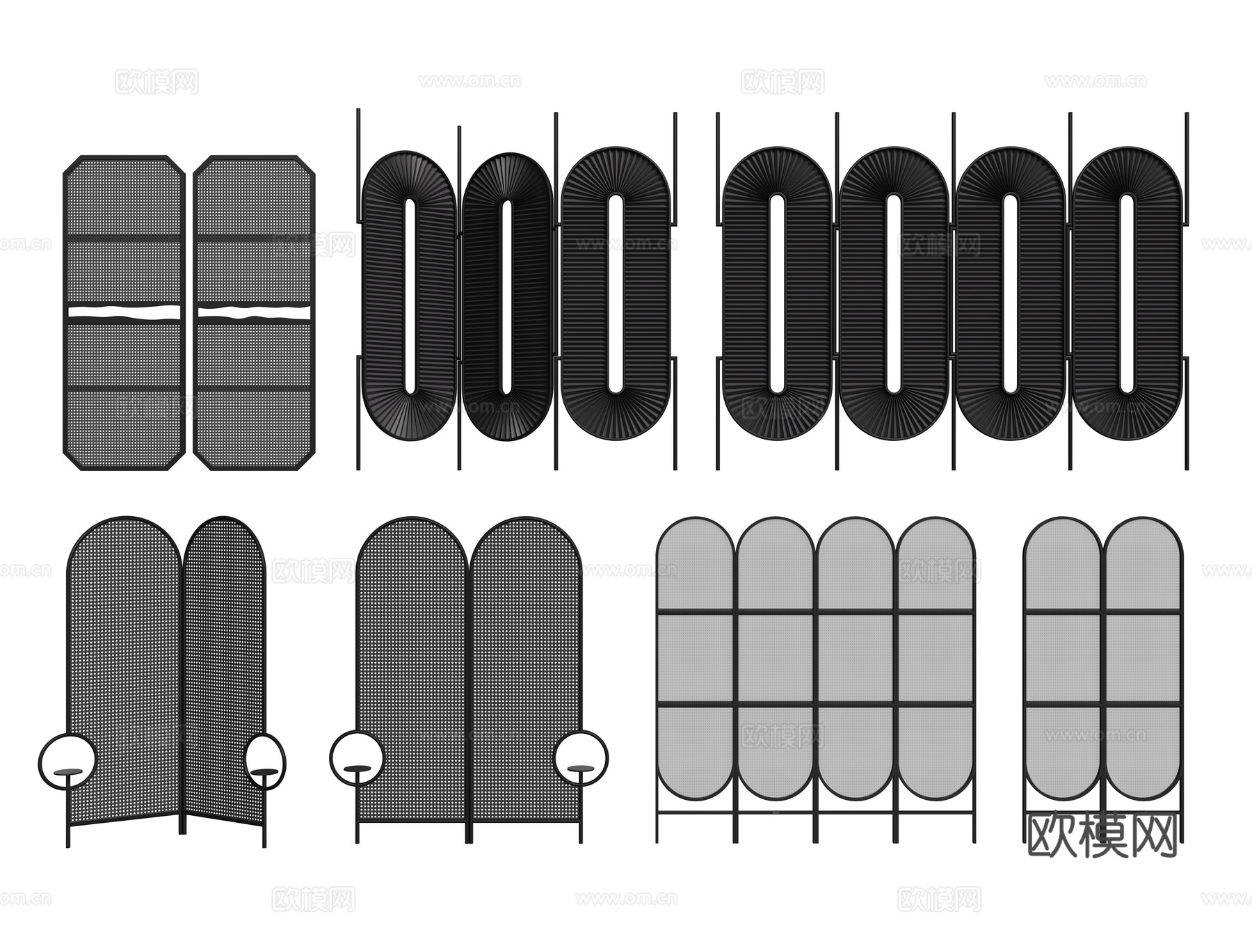 现代屏风隔断 藤编屏风 黑色移动屏风su模型