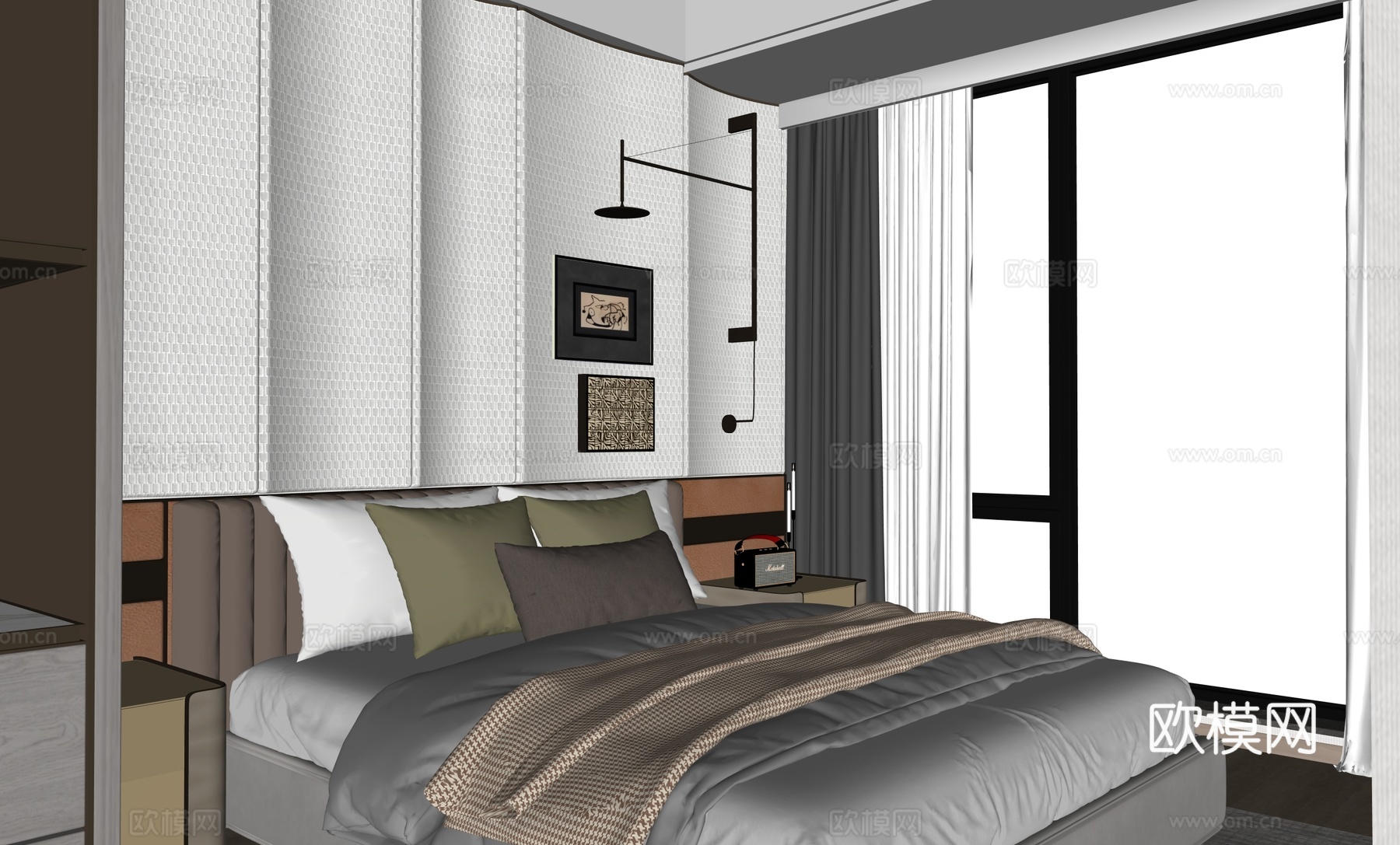 现代样板主卧室su模型