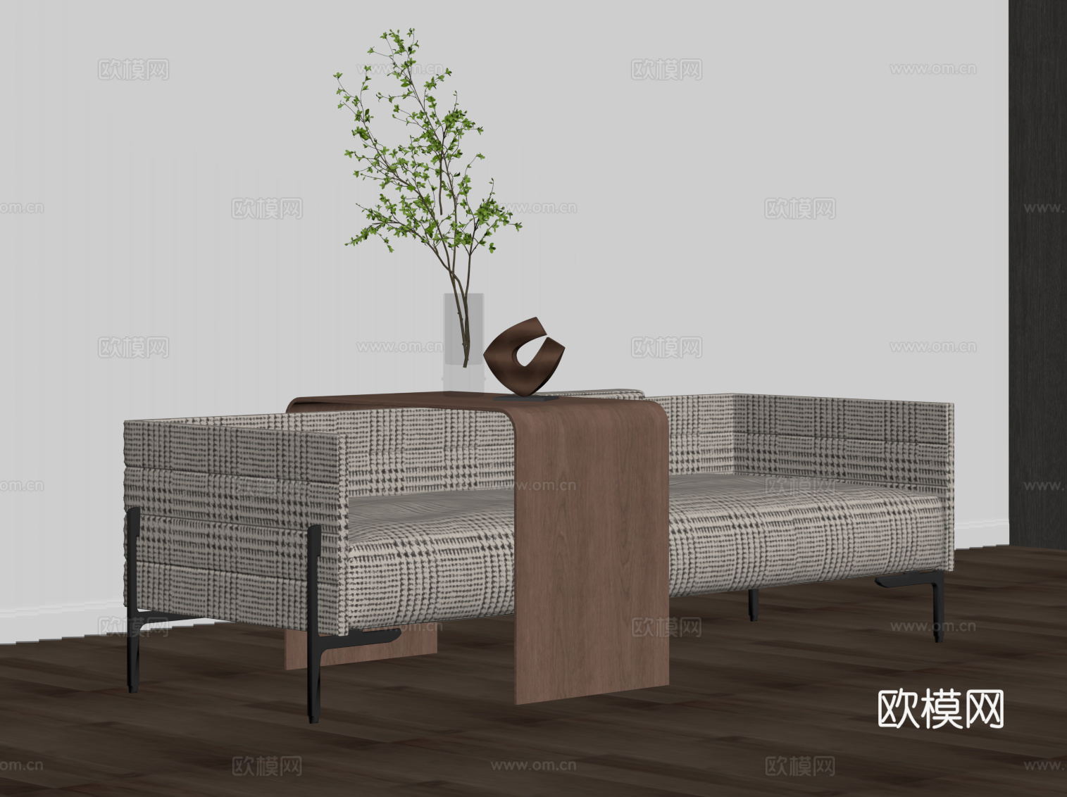 现代中古风多人沙发 休闲沙发su模型