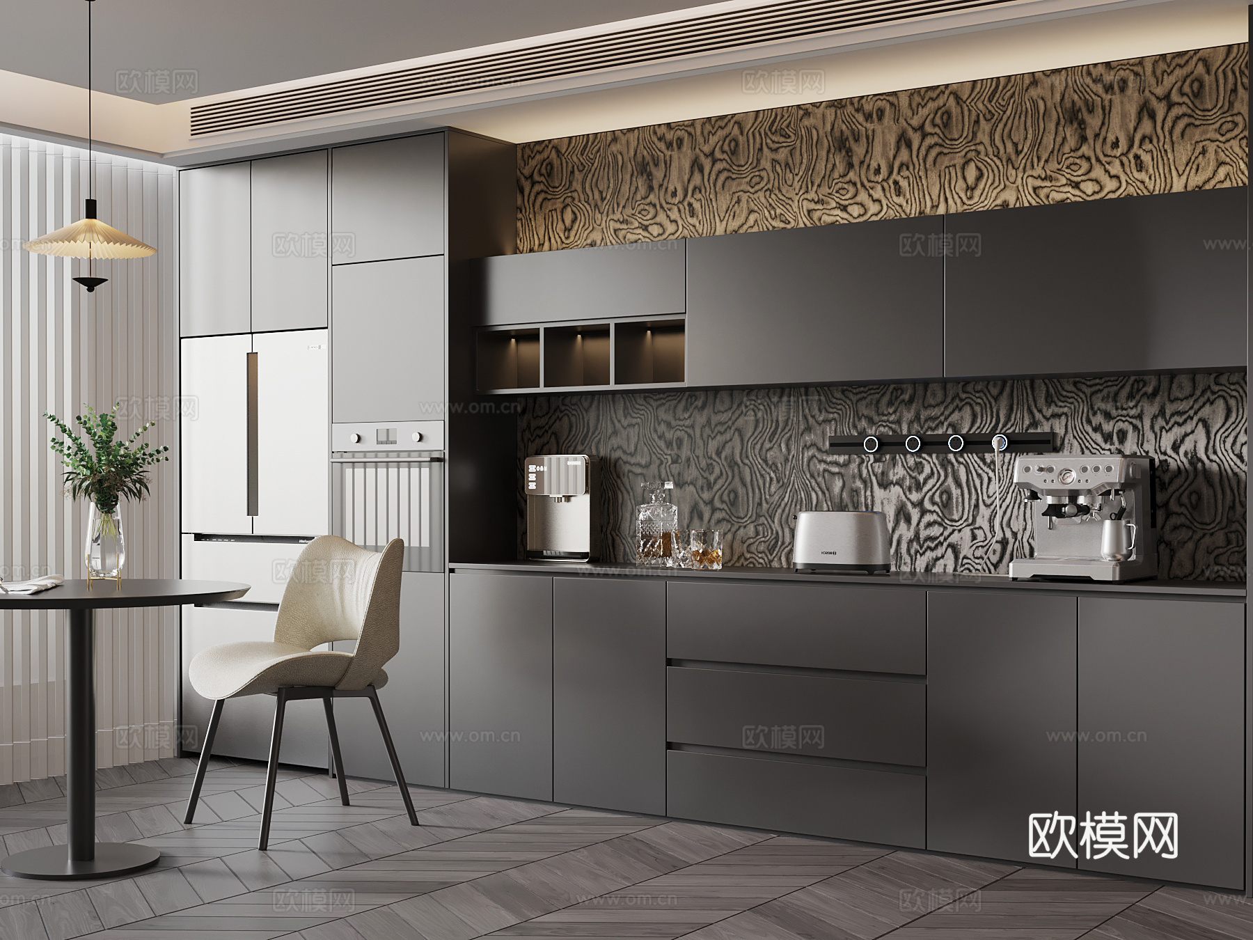 现代意式茶水间 餐边柜 休闲桌椅su模型