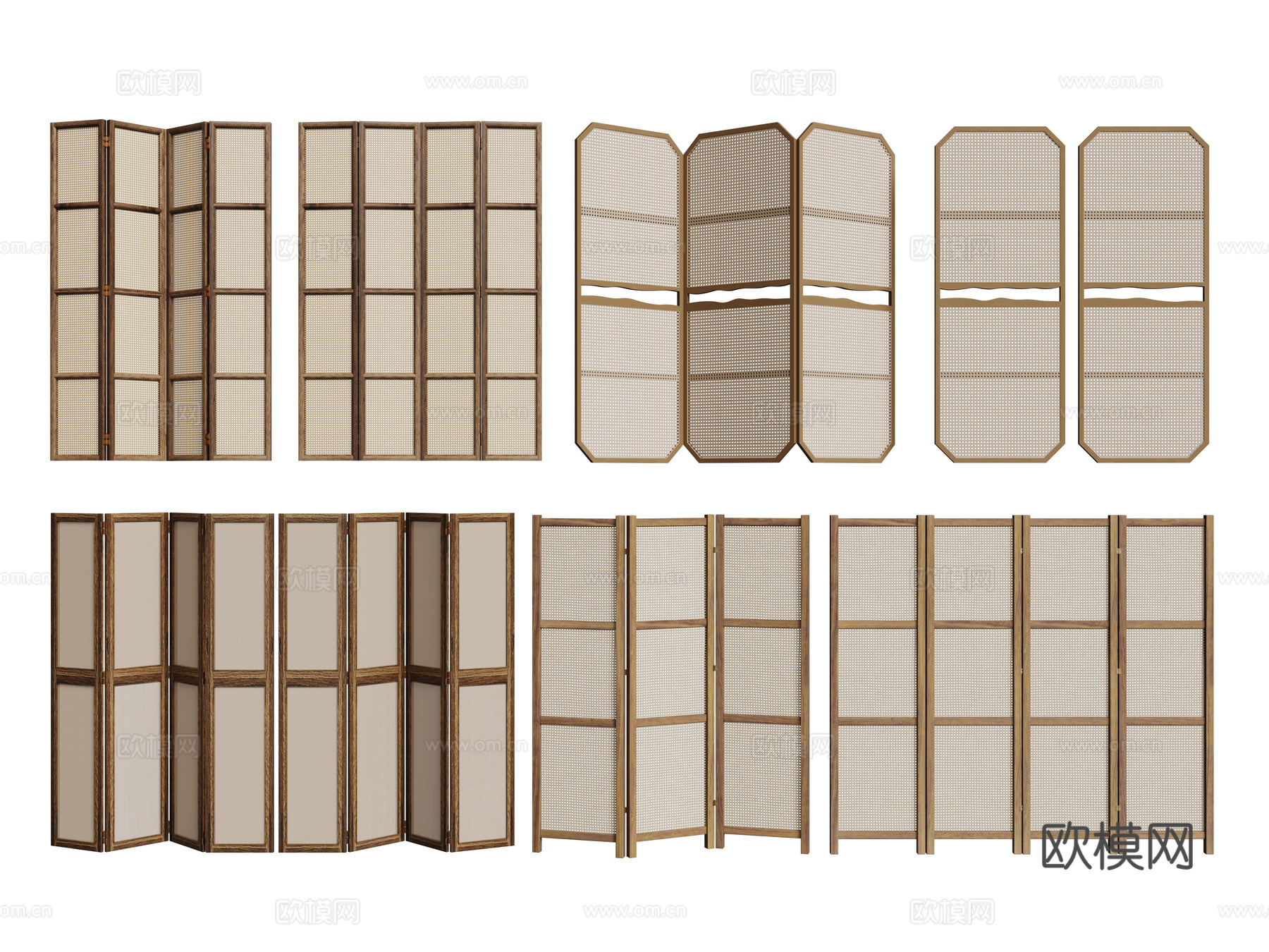 侘寂屏风隔断 藤编屏风 木制屏风 移动屏风 折叠屏风3d模型下载
