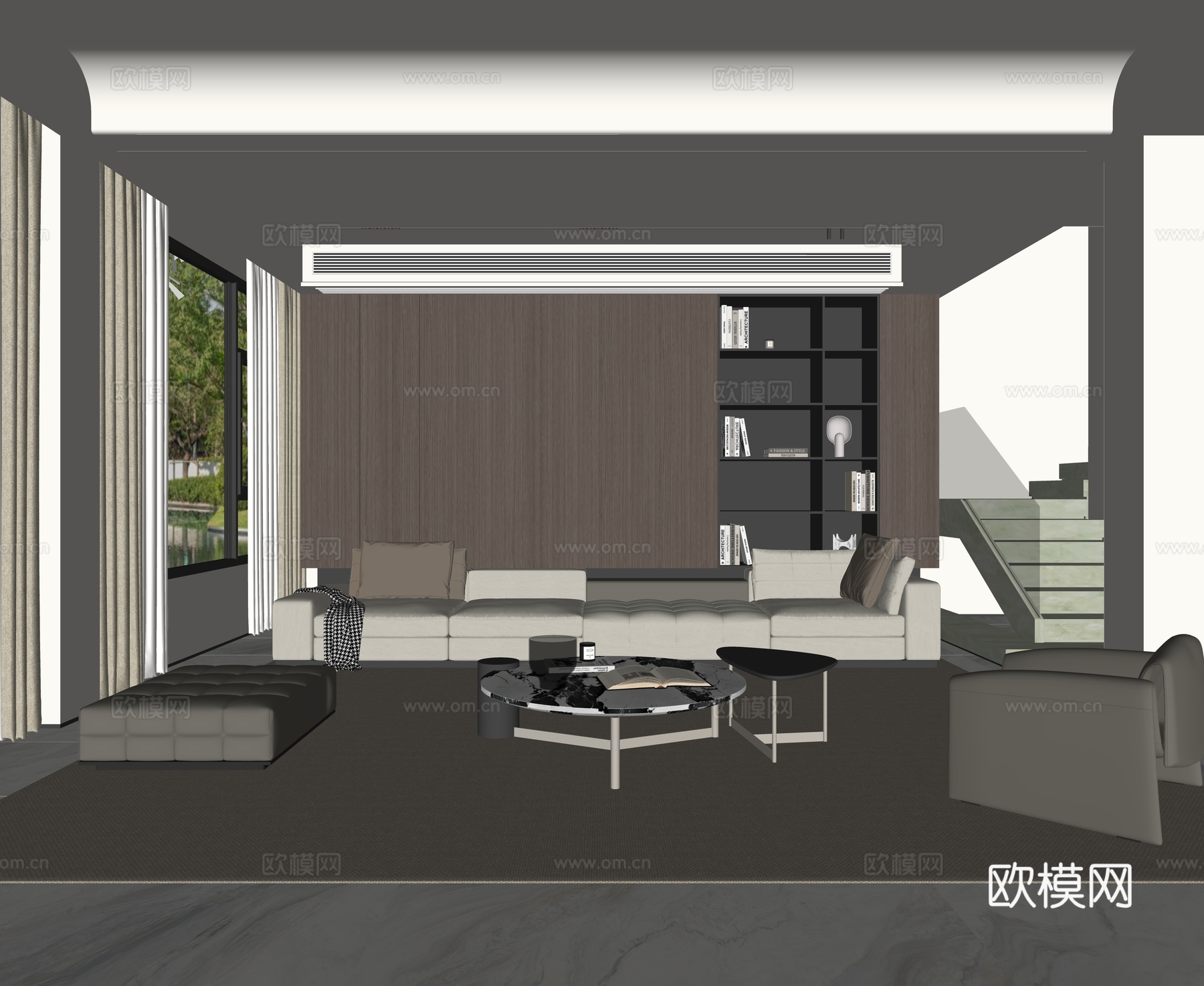 意式现代客厅 沙发茶几组合 组合沙发 多人沙发 子母茶几su模型