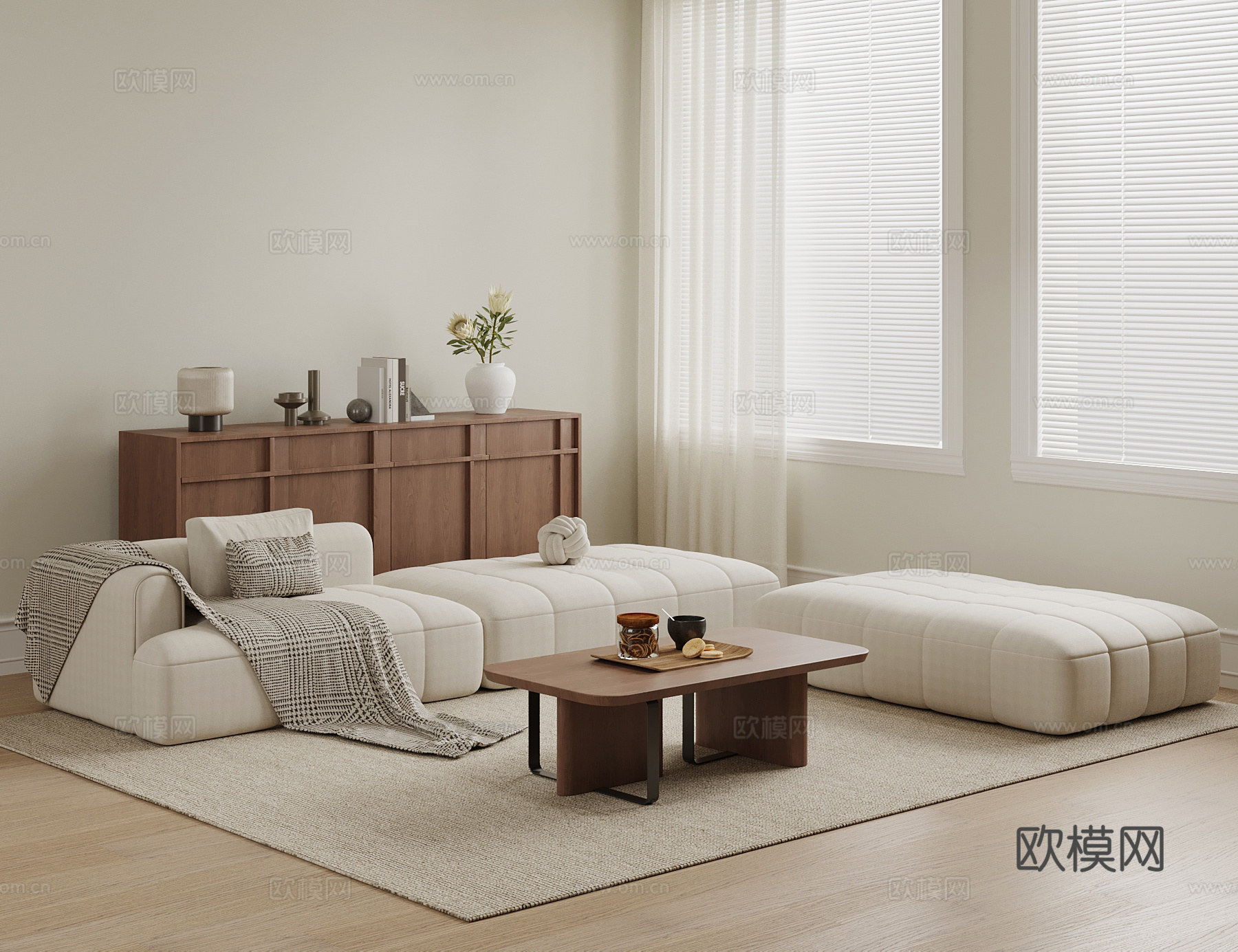 现代中古风沙发 沙发茶几组合su模型
