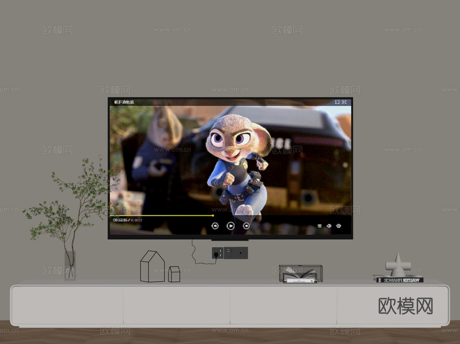 现代奶油风电视柜su模型