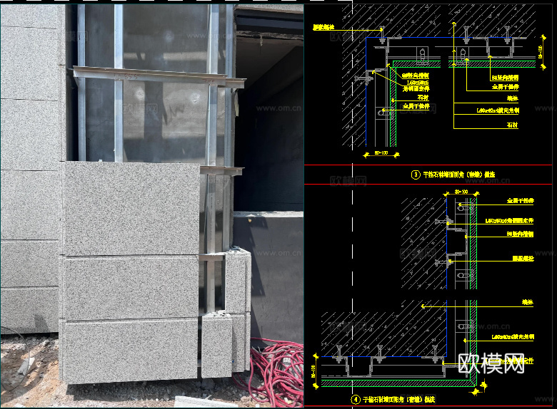 室内外石材干挂做法CAD施工图，墙面阴阳角消火栓干挂石材节点cad施工图