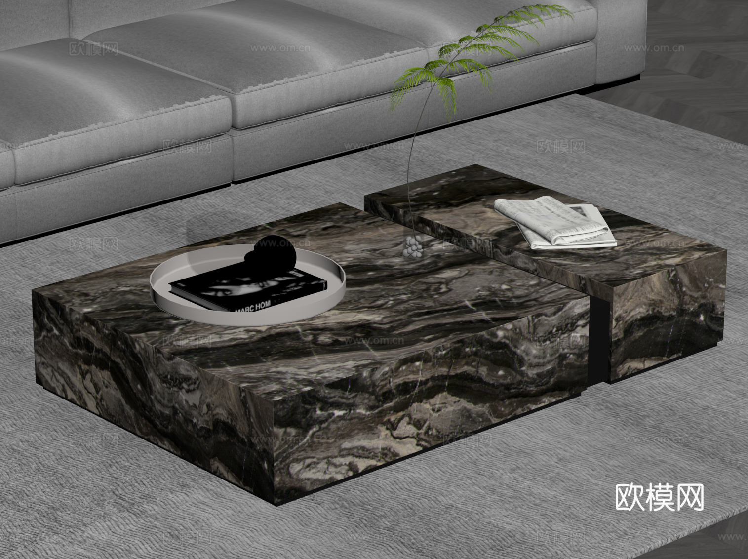 现代茶几 大理石茶几su模型