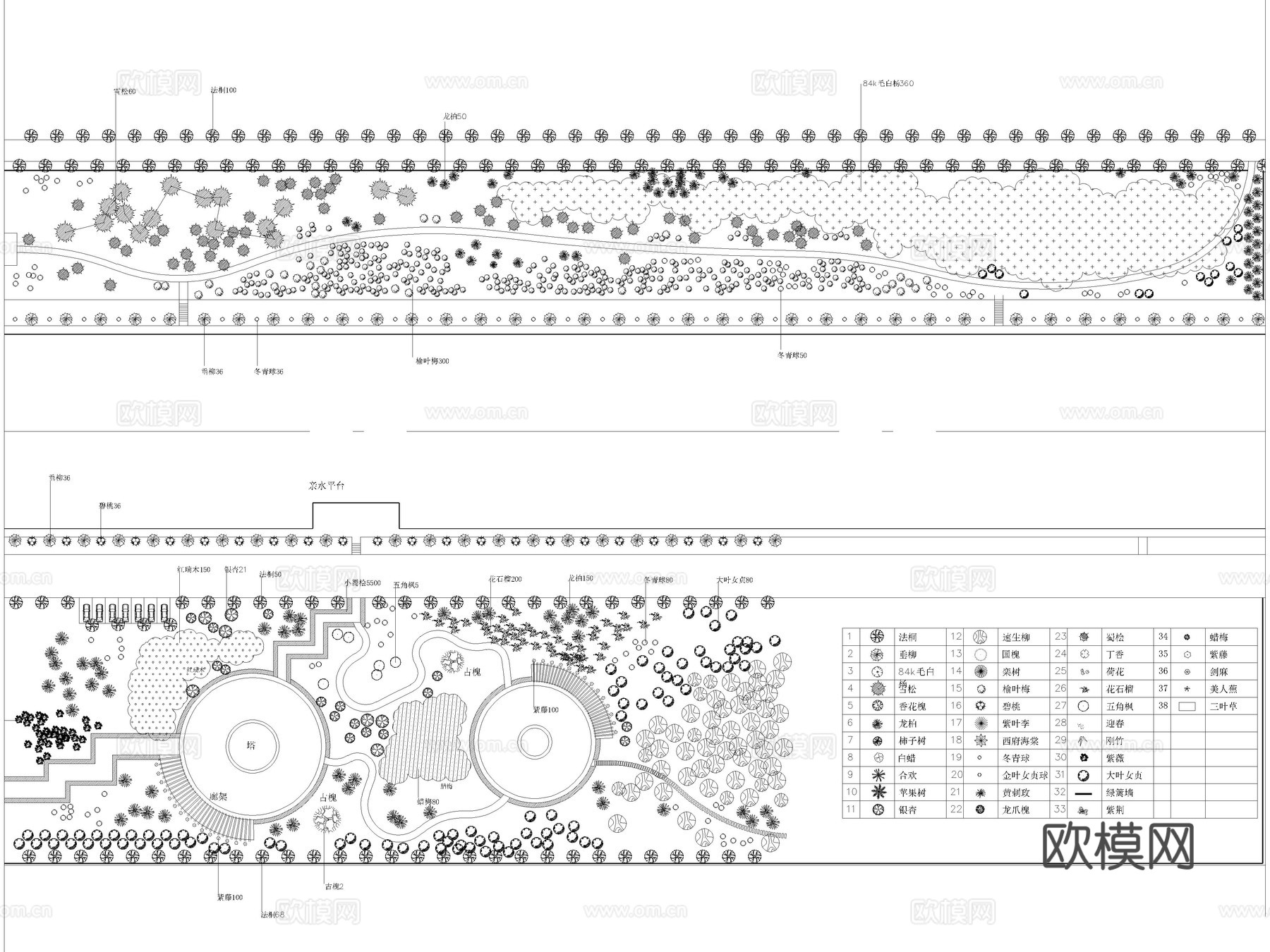 36套滨水公园景观河道湿地公园CAD平面图cad施工图