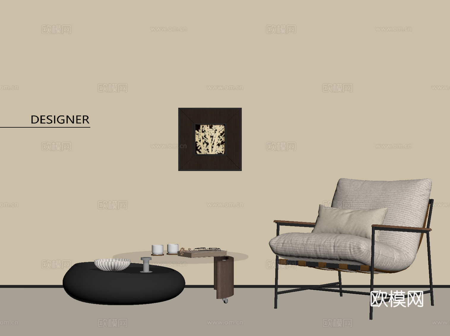 现代中古风休闲椅 茶几su模型