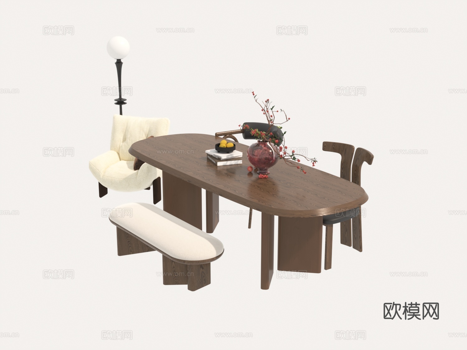 中古风茶桌椅3d模型下载