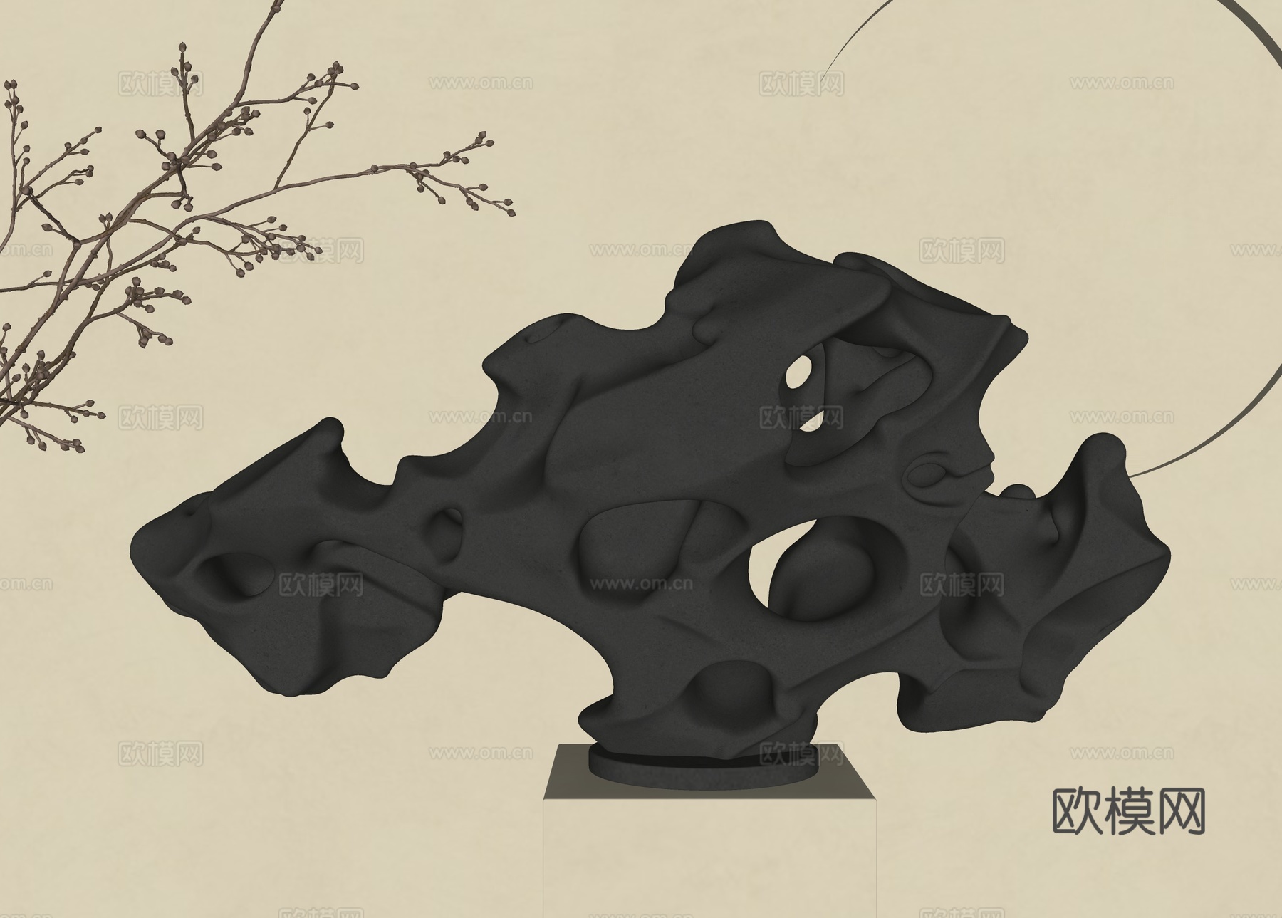 中式雕塑摆件 太湖石摆件 石头装饰摆件 中古风摆件 新中式雕su模型