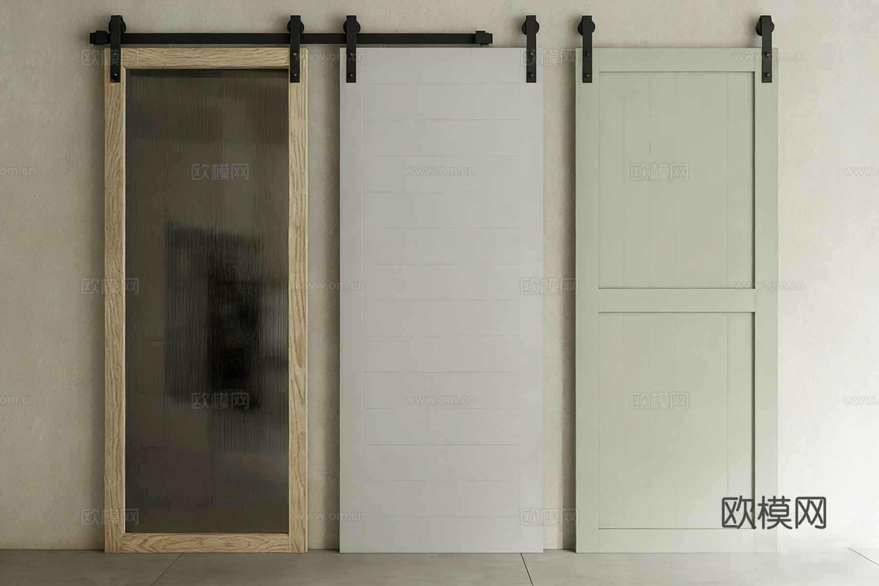推拉门 隔断门 玻璃移门 谷仓门 吊轨移门su模型