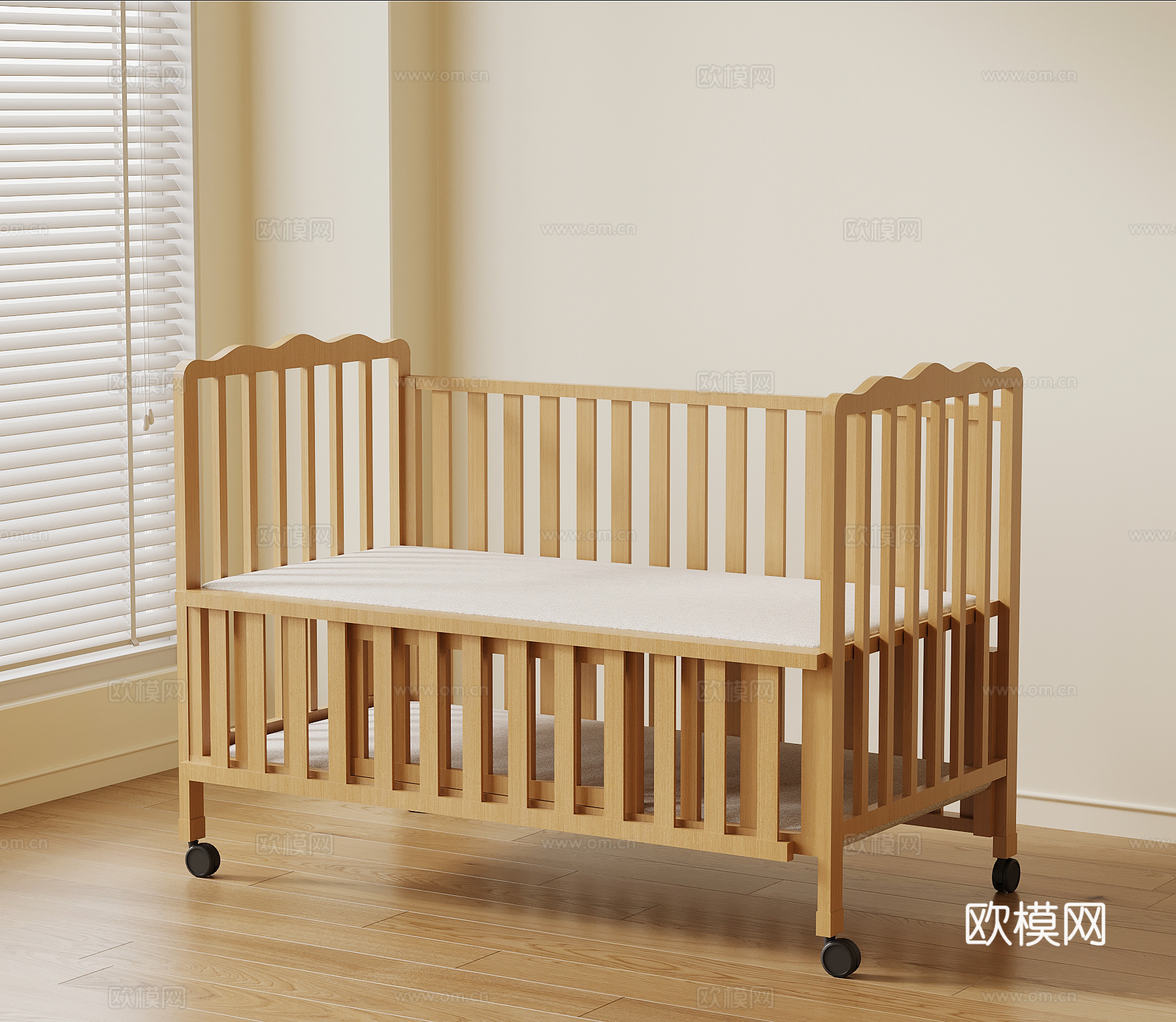 现代婴儿床su模型下载（渲染图1）